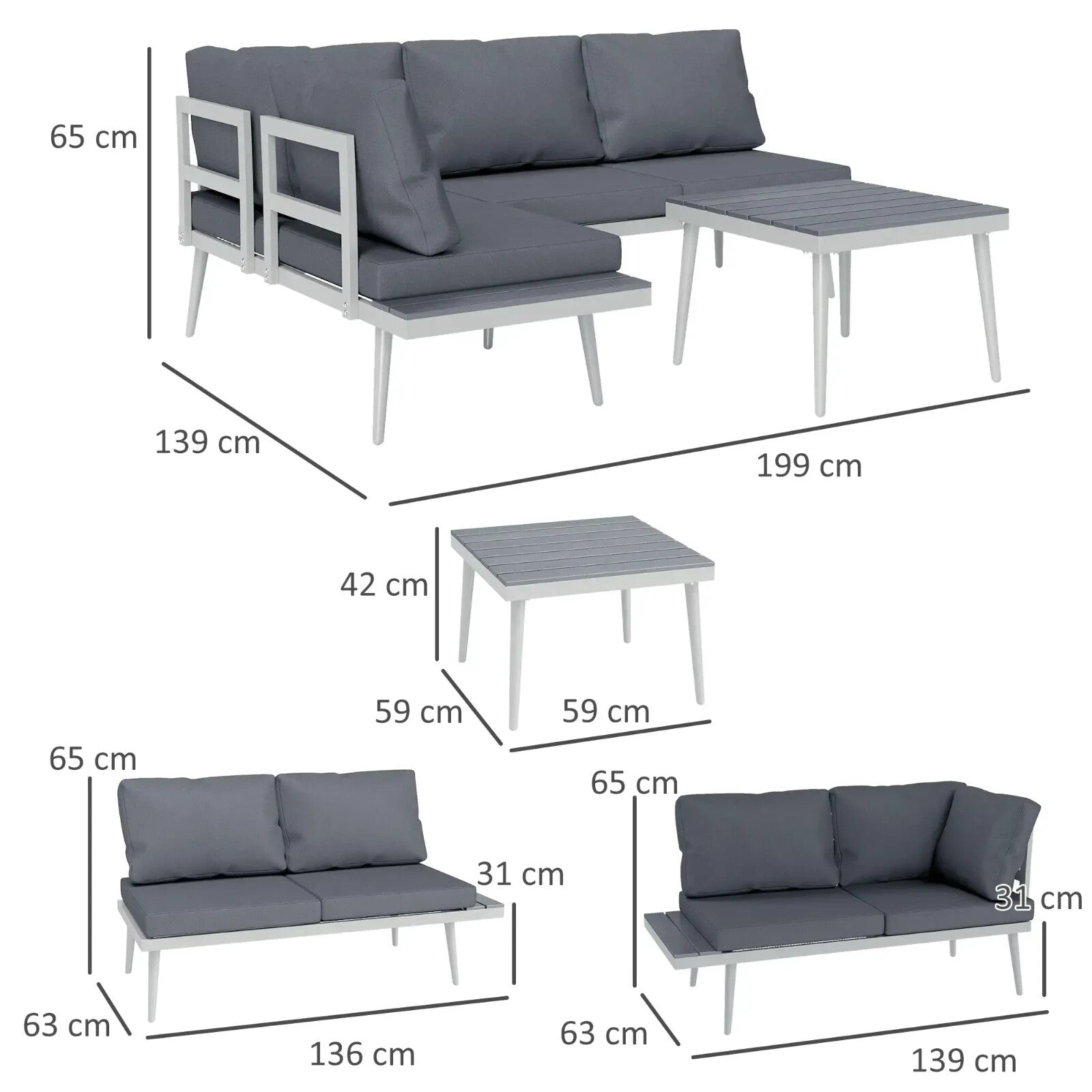 Corner Sofa 3 - PCS L - Shape Thick Padded Seat w/ Adjustable Lounger Dark Grey - Home and Garden Furniture Shop - rustic - furniture