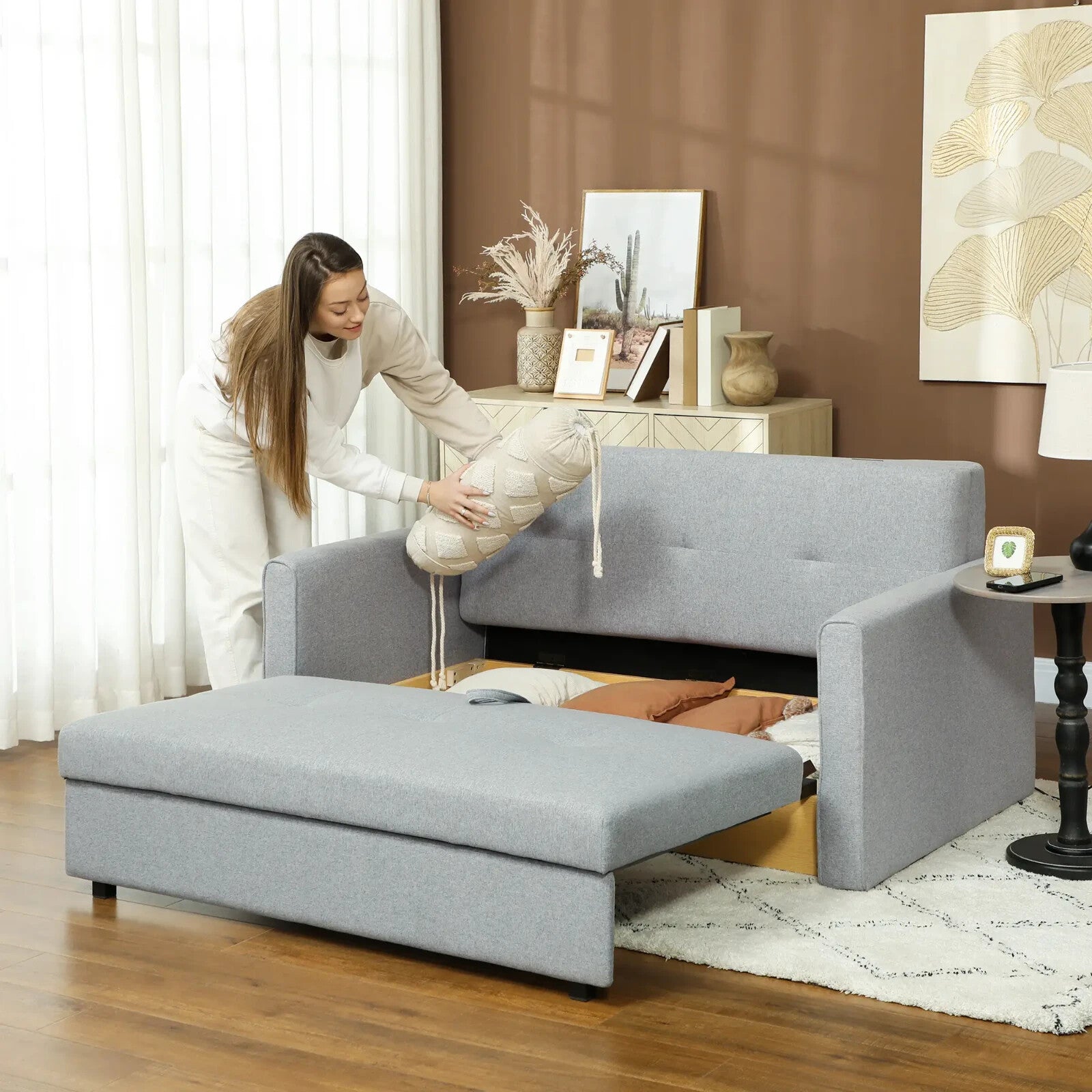 Couch Sofa Bed 2 Seater Convertible Loveseat Settee w/ Cushion Back Light Grey - Home and Garden Furniture Shop - rustic - furniture