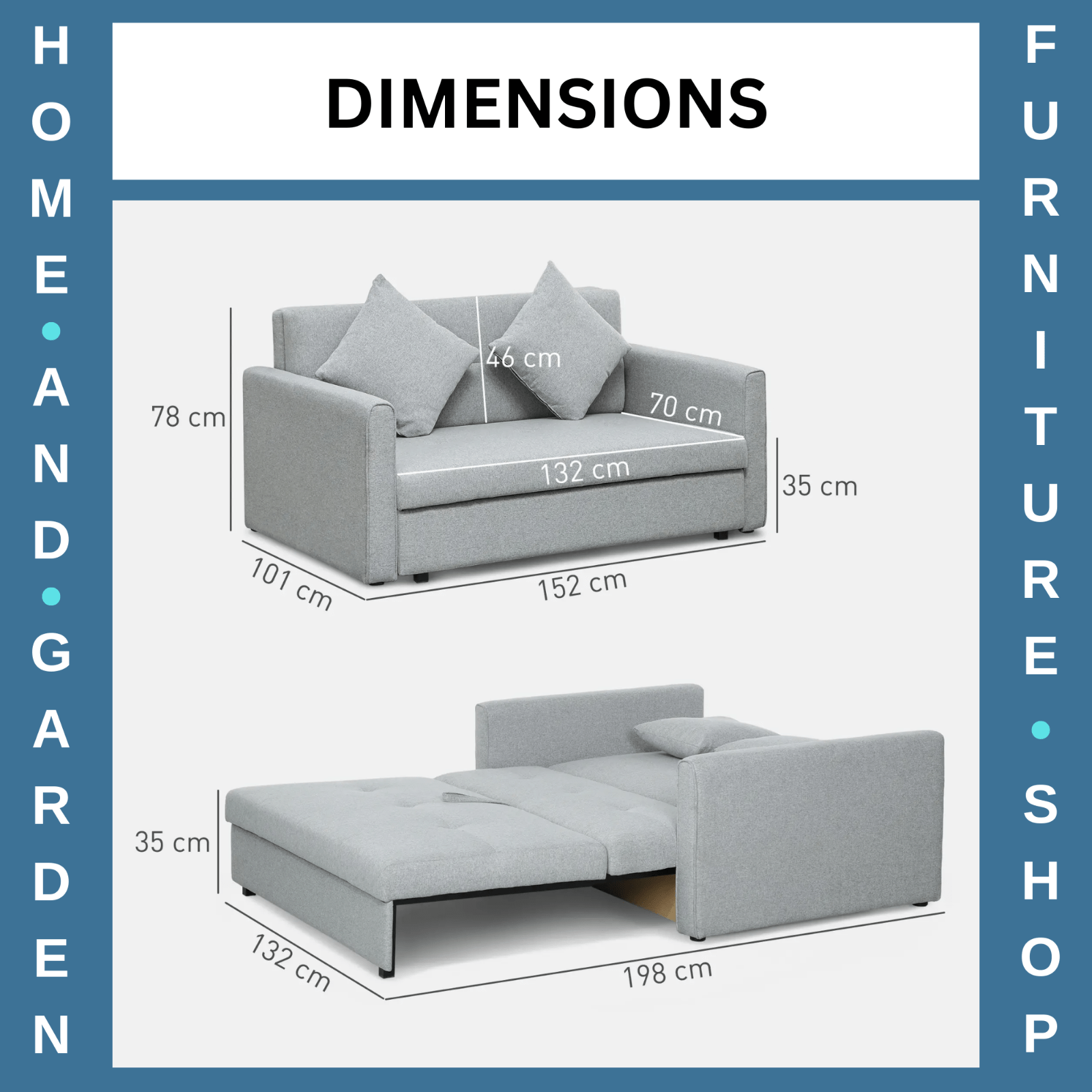 Couch Sofa Bed 2 Seater Convertible Loveseat Settee w/ Cushion Back Light Grey - Home and Garden Furniture Shop - rustic - furniture