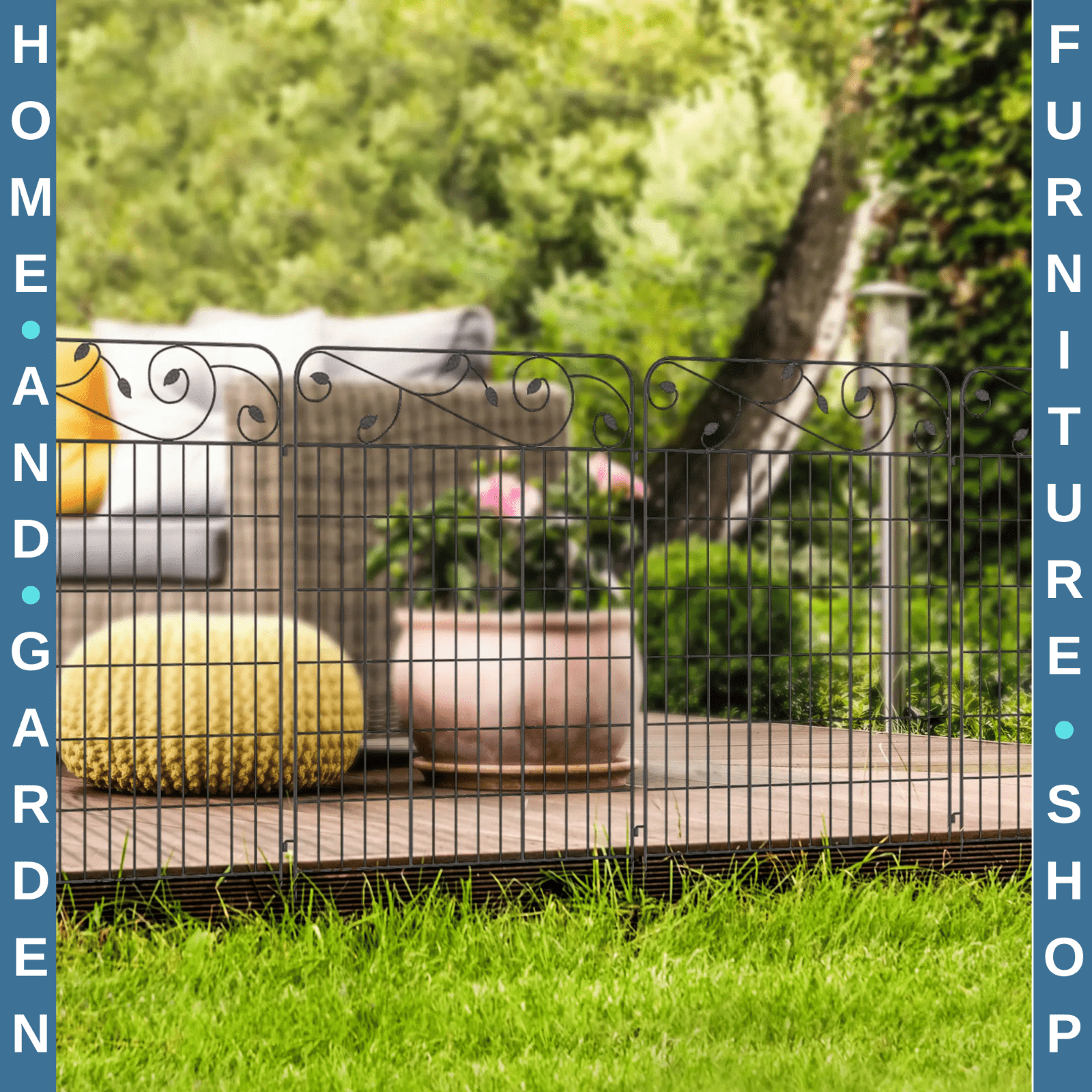 Decorative Garden Fencing Panels 8pcs 43in x 23ft Rustproof Metal Picket Border - Home and Garden Furniture Shop - rustic - furniture
