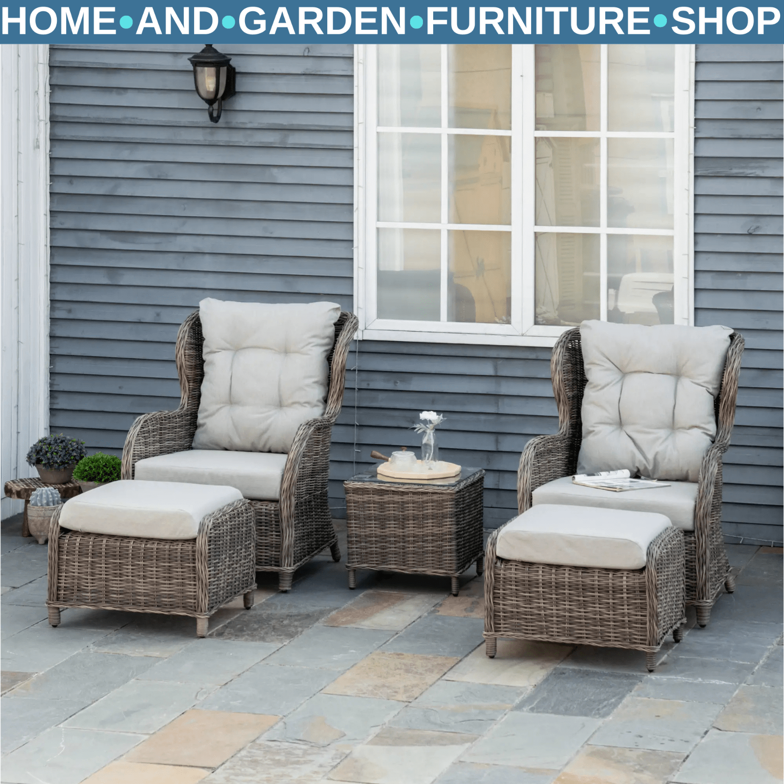 Deluxe Rattan Garden Sofa Chair Stool Table Set Patio Wicker Aluminium Frame - Home and Garden Furniture Shop - #rustic - furniture#