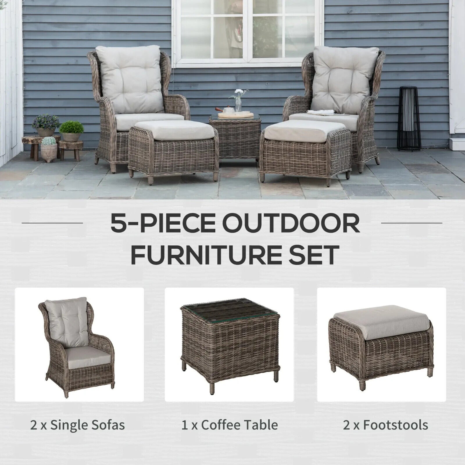 Deluxe Rattan Garden Sofa Chair Stool Table Set Patio Wicker Aluminium Frame - Home and Garden Furniture Shop - #rustic - furniture#