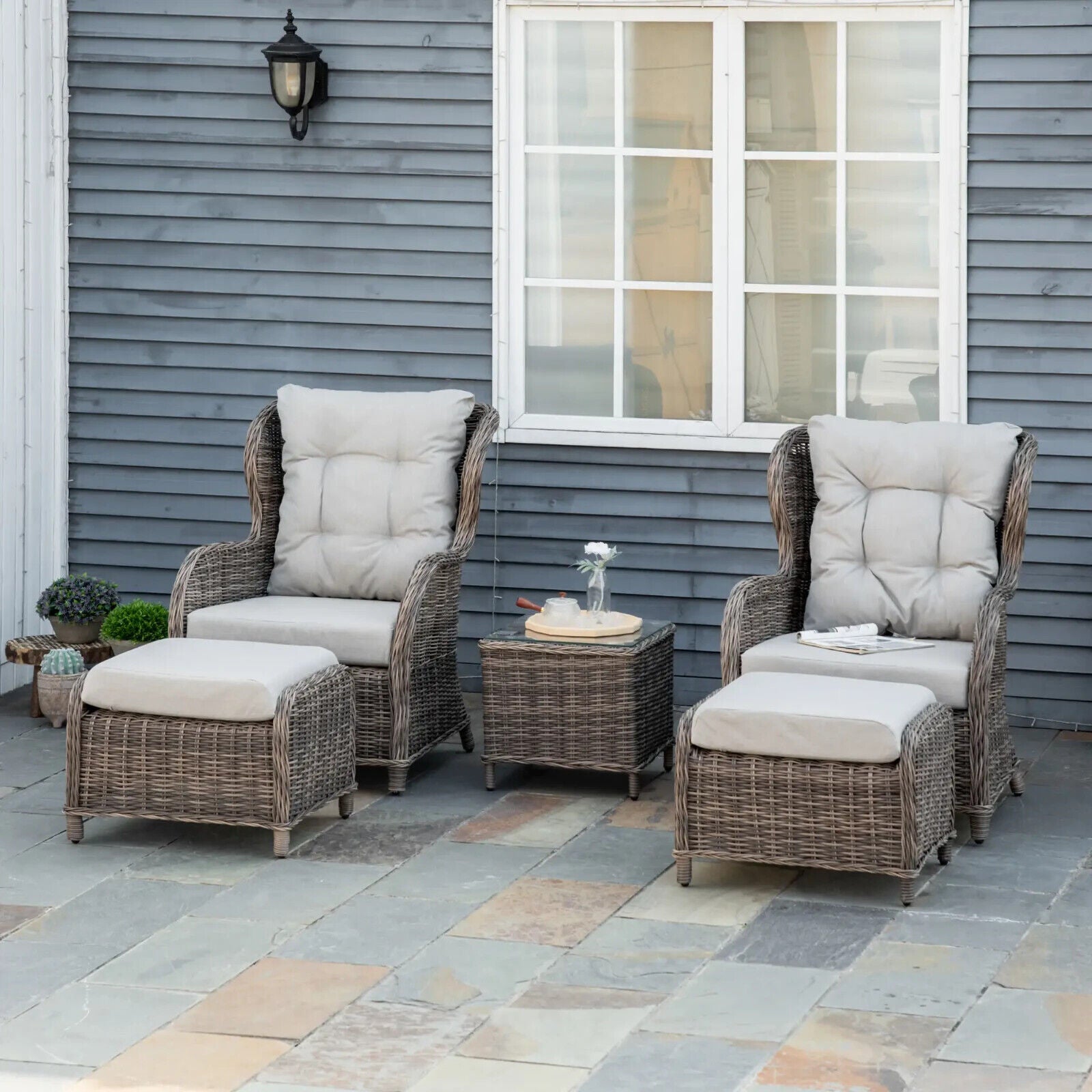Deluxe Rattan Garden Sofa Chair Stool Table Set Patio Wicker Aluminium Frame - Home and Garden Furniture Shop - #rustic - furniture#