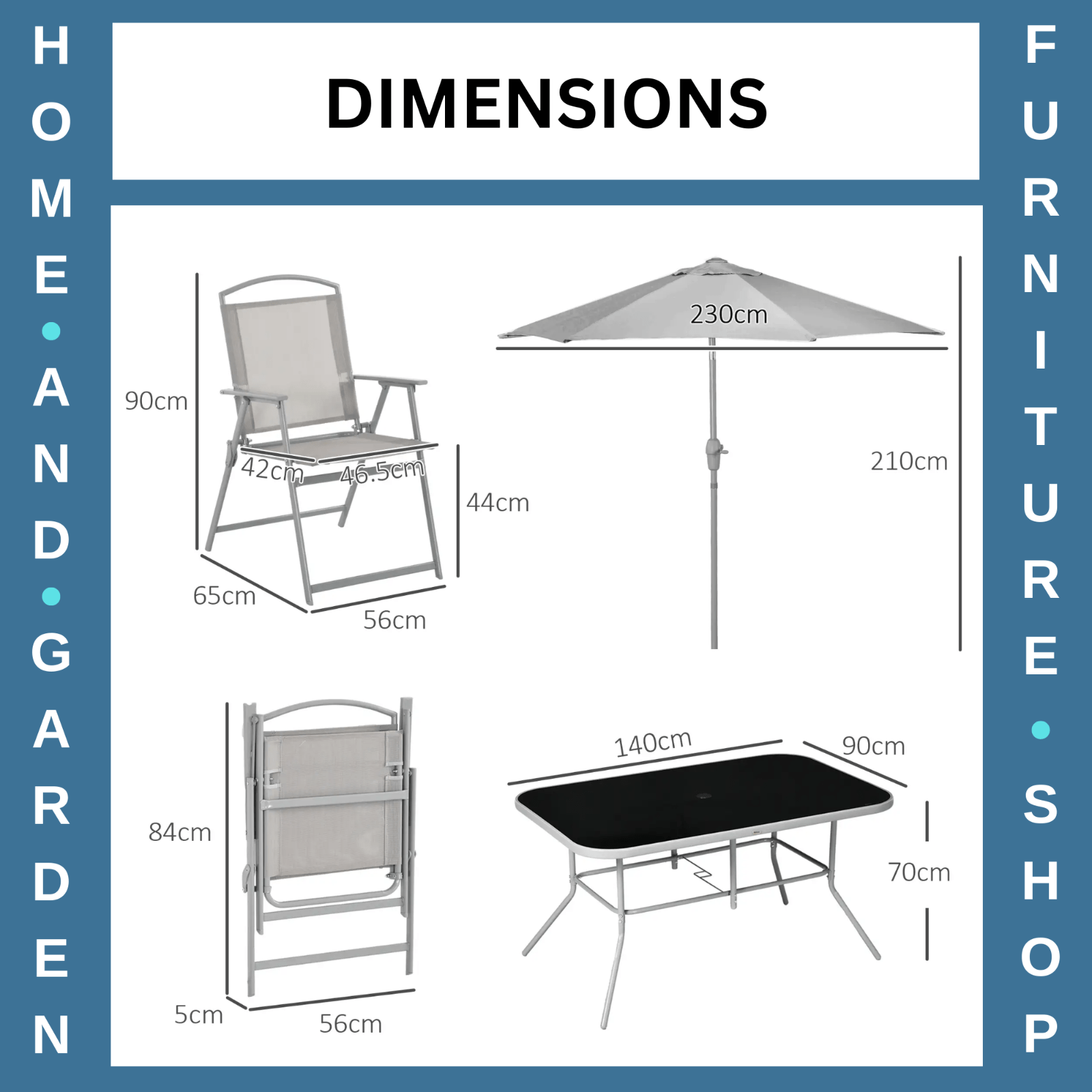 Dining Set 8 - Piece Powder Coated with Tempered Glass Top Table & Parasol Grey - Home and Garden Furniture Shop - rustic - furniture