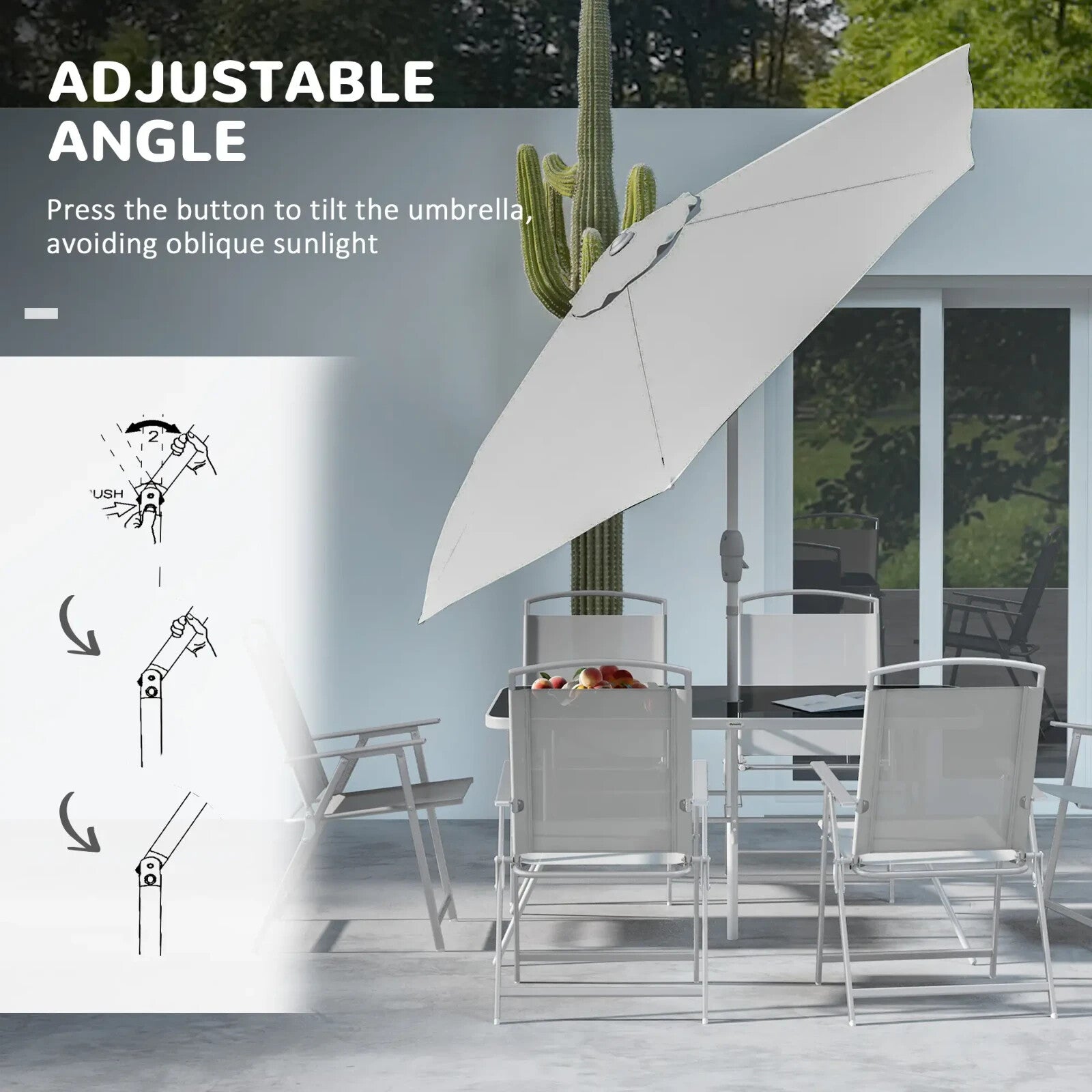 Dining Set 8 - Piece Powder Coated with Tempered Glass Top Table & Parasol Grey - Home and Garden Furniture Shop - rustic - furniture