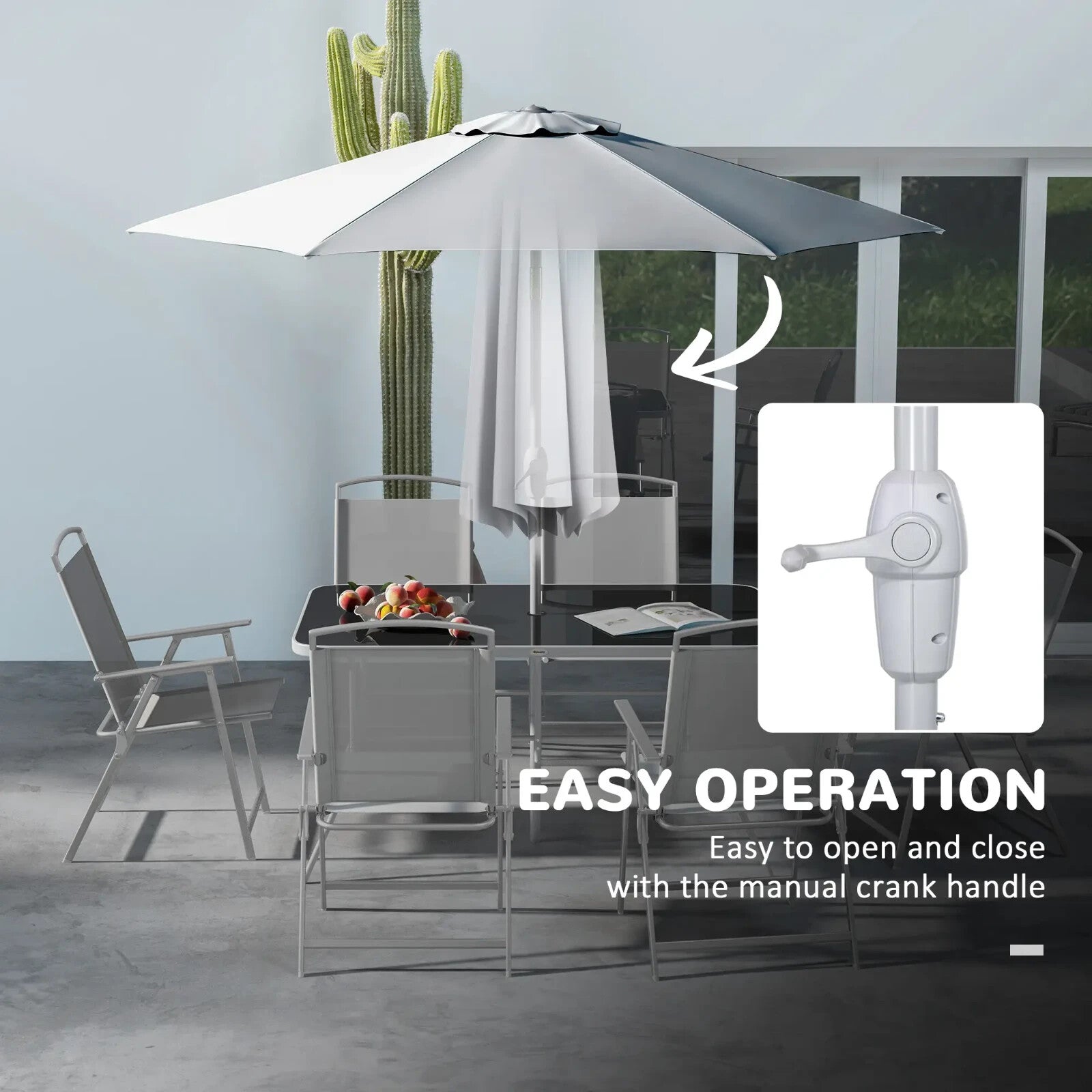 Dining Set 8 - Piece Powder Coated with Tempered Glass Top Table & Parasol Grey - Home and Garden Furniture Shop - rustic - furniture