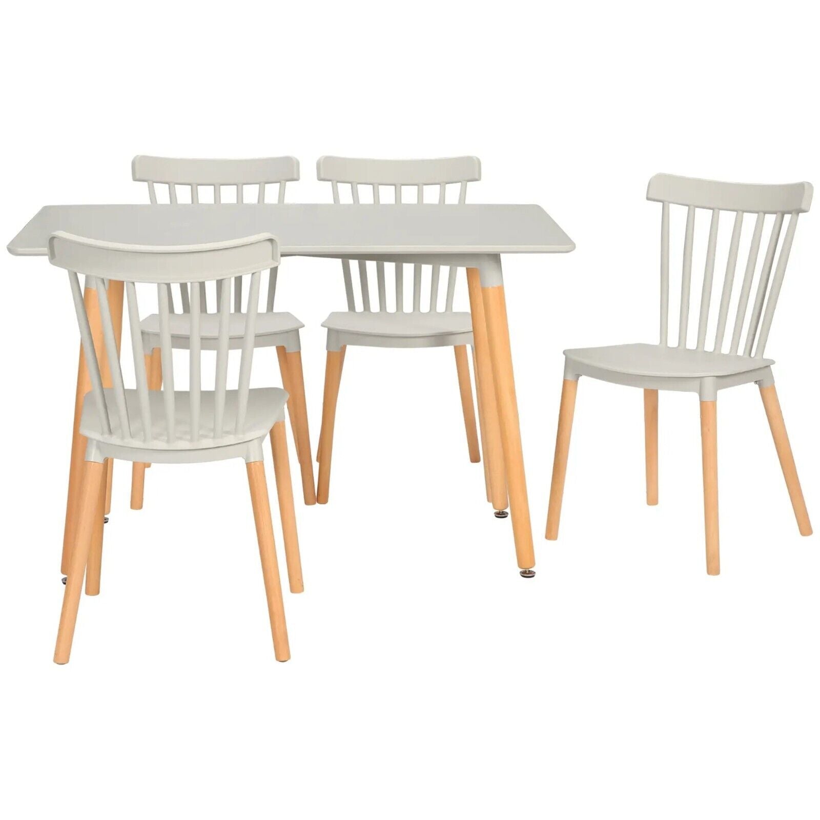 Dining Table With 4 Chairs Wooden Legs Kitchen Dining Table Set for 4 Grey Wood - Home and Garden Furniture Shop - rustic - furniture