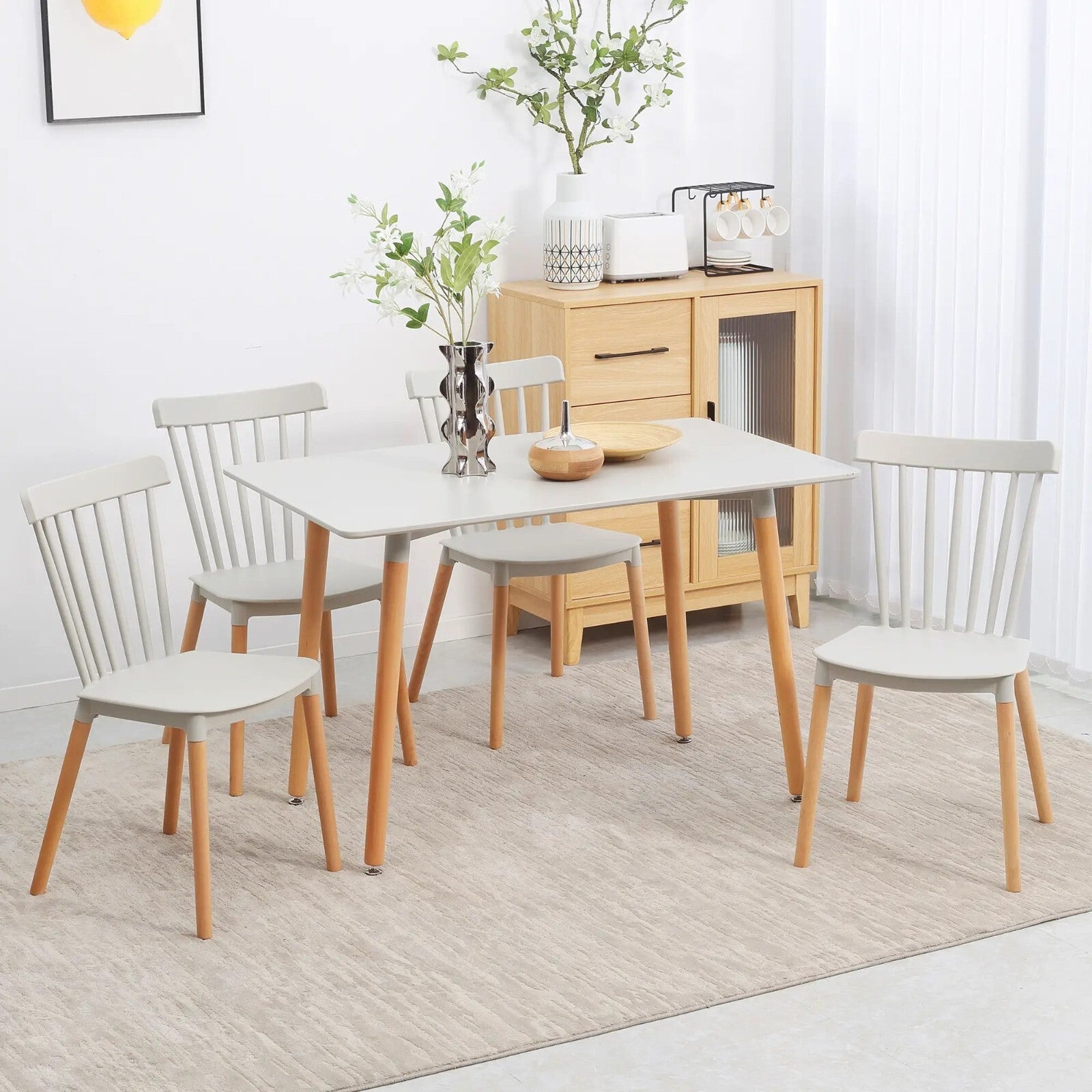 Dining Table With 4 Chairs Wooden Legs Kitchen Dining Table Set for 4 Grey Wood - Home and Garden Furniture Shop - rustic - furniture