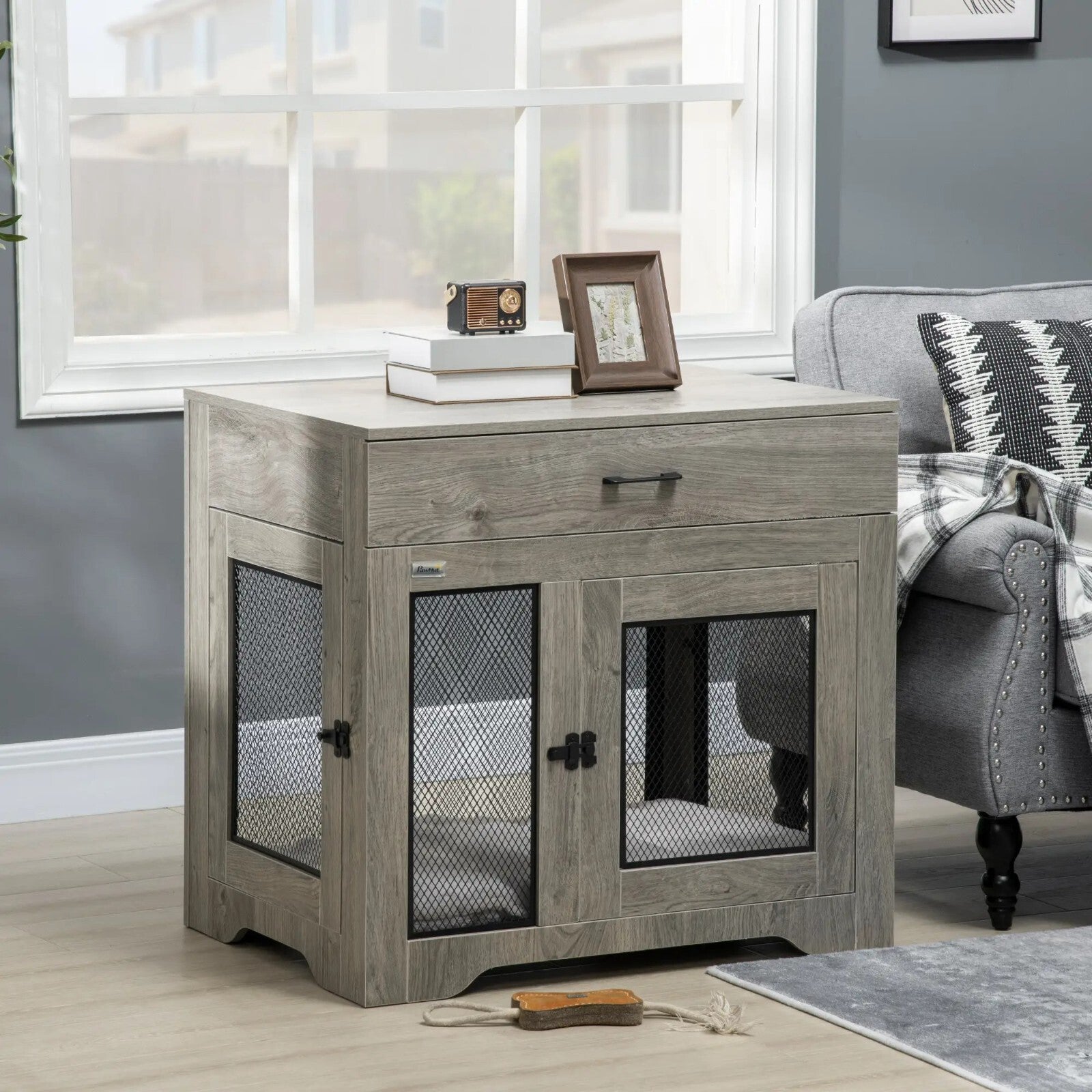 Dog Kennel Pet Crate for Medium Dogs Double Door Dog Cage Grey Indoor Furniture - Home and Garden Furniture Shop - rustic - furniture