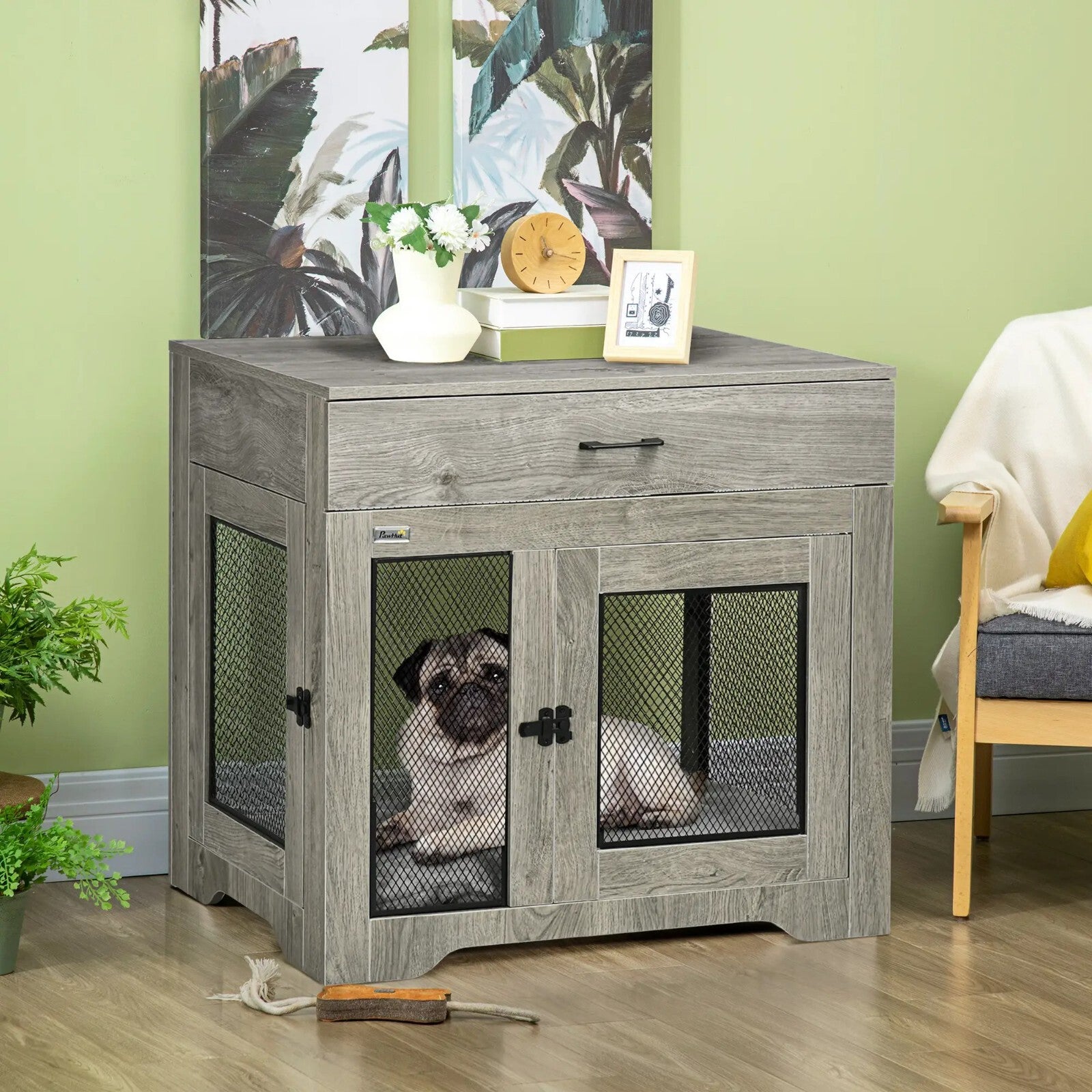 Dog Kennel Pet Crate for Medium Dogs Double Door Dog Cage Grey Indoor Furniture - Home and Garden Furniture Shop - rustic - furniture