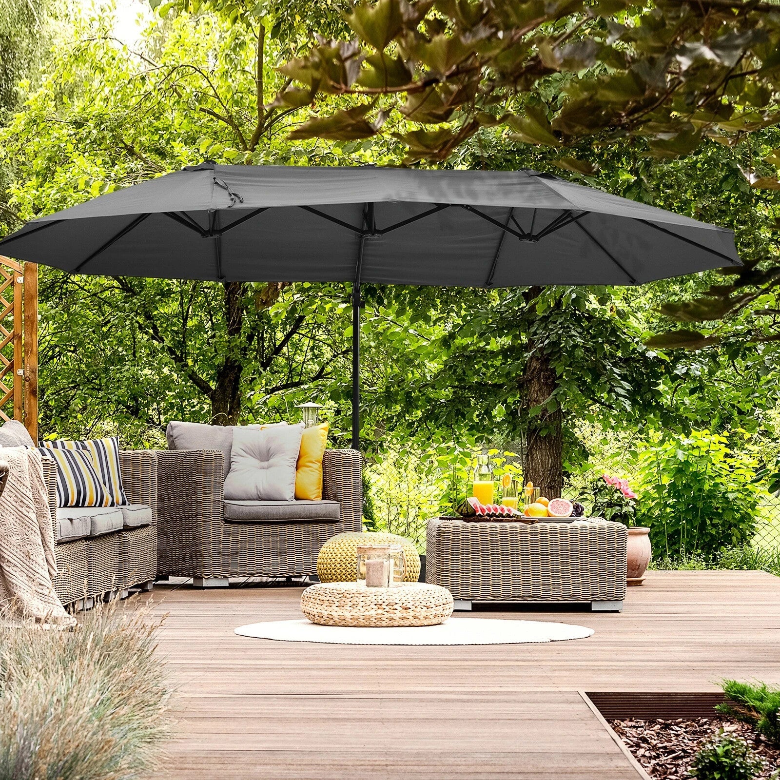 Double Canopy Offset Parasol Garden Umbrella with Steel Pole and 12 Ribs Shade - Home and Garden Furniture Shop - rustic - furniture