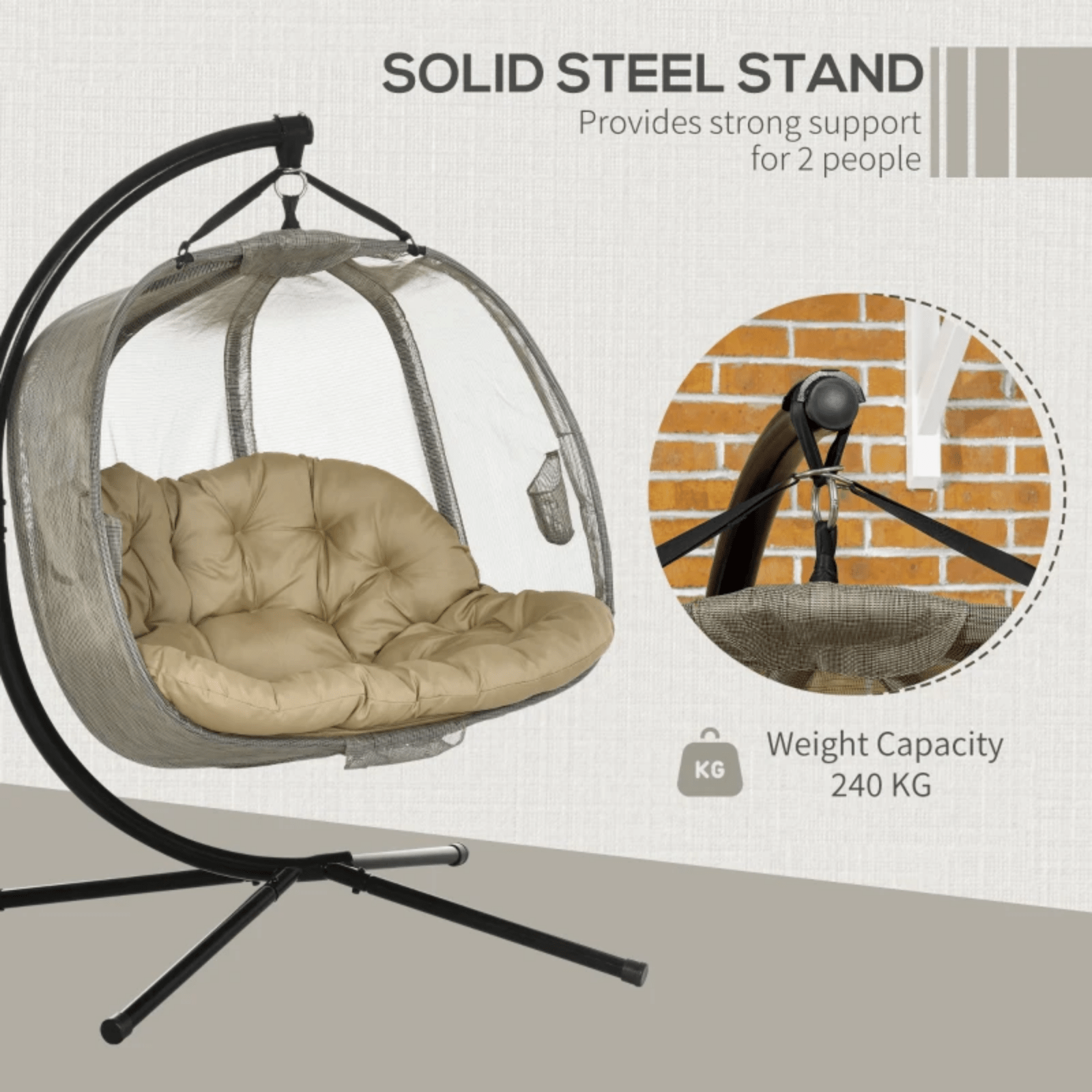 Double Hanging Egg Chair 2 Seater Swing Hammock Cocoon Cushion Side Phone Holder - Home and Garden Furniture Shop - rustic - furniture