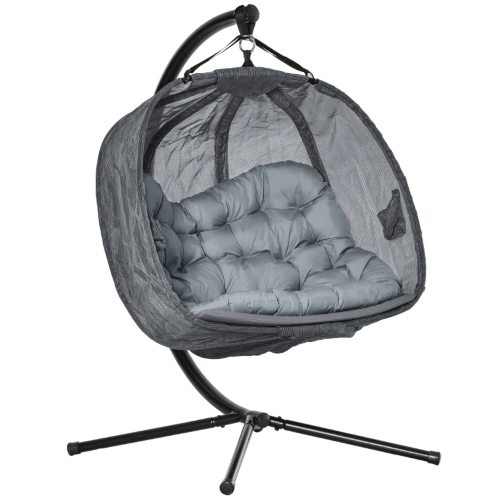 Double Hanging Egg Chair 2 Seater Swing Hammock Cocoon Cushion Side Phone Holder - Home and Garden Furniture Shop - rustic - furniture