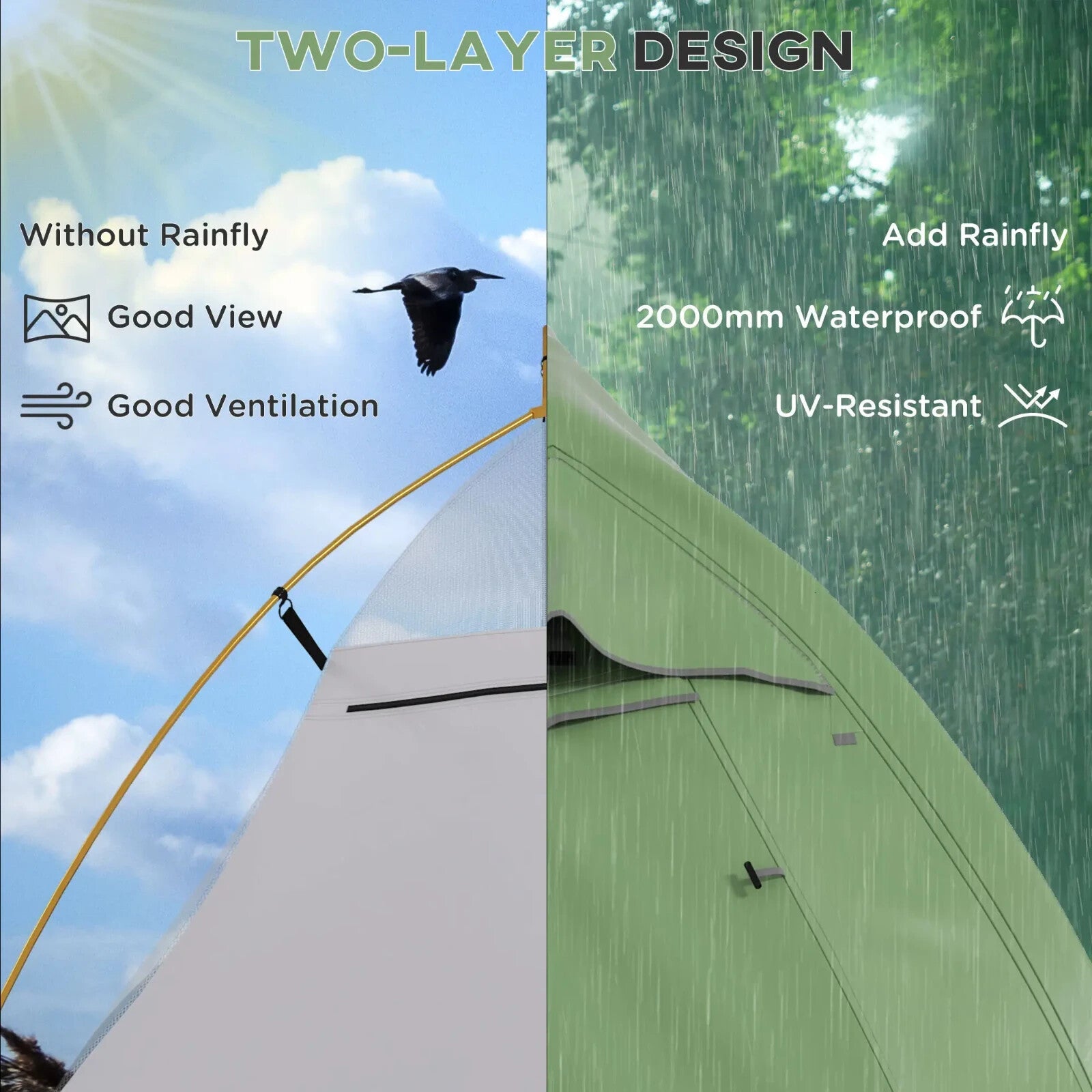 Double Layer Camping Tent 1 to 2 Man Waterproof 2000mm Lightweight w/ Carry Bag - Home and Garden Furniture Shop - rustic - furniture