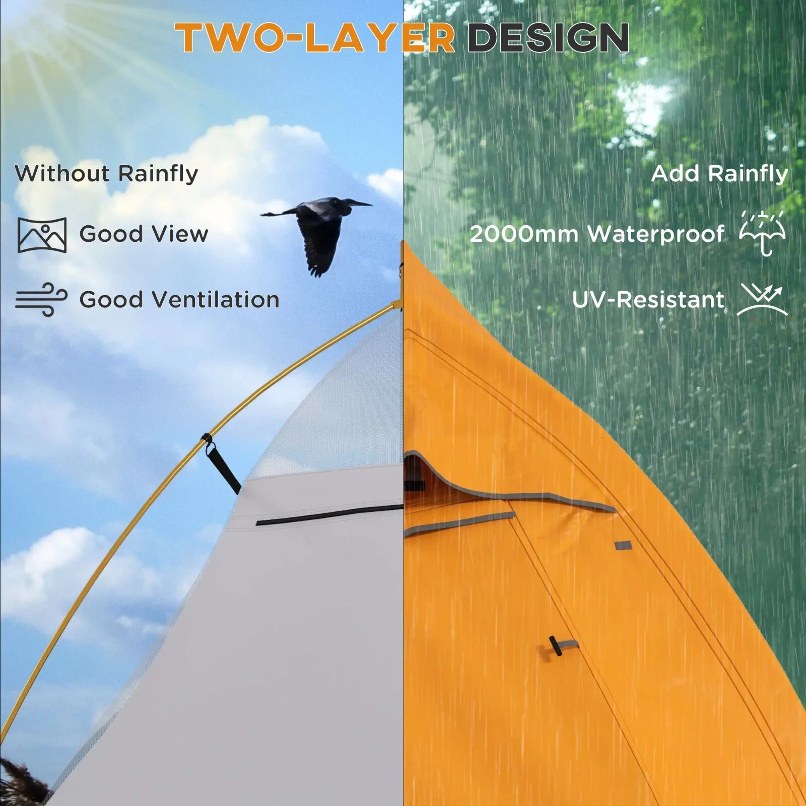 Double Layer Camping Tent 1 to 2 Man Waterproof 2000mm Lightweight w/ Carry Bag - Home and Garden Furniture Shop - rustic - furniture