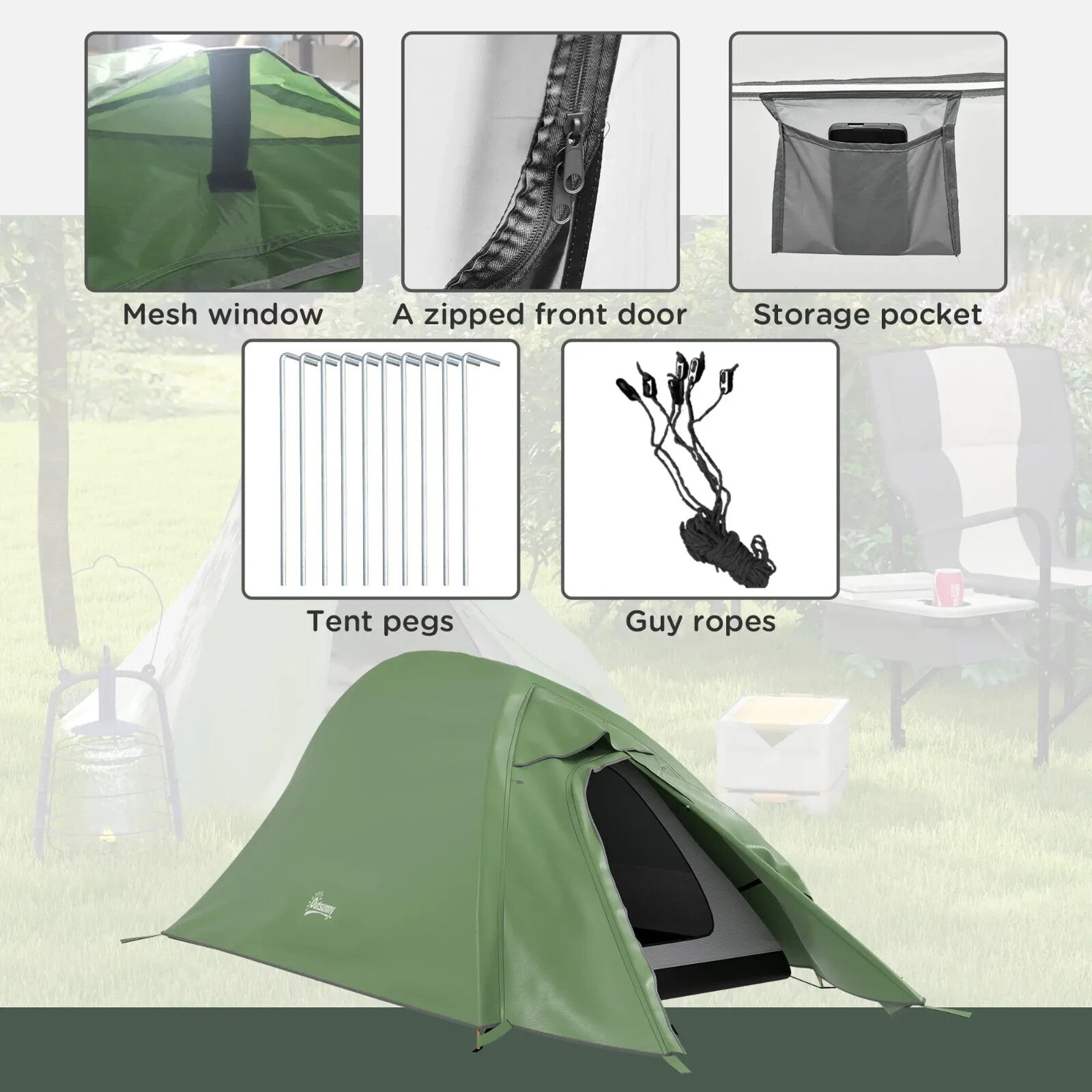 Double Layer Camping Tent 1 to 2 Man Waterproof 2000mm Lightweight w/ Carry Bag - Home and Garden Furniture Shop - rustic - furniture