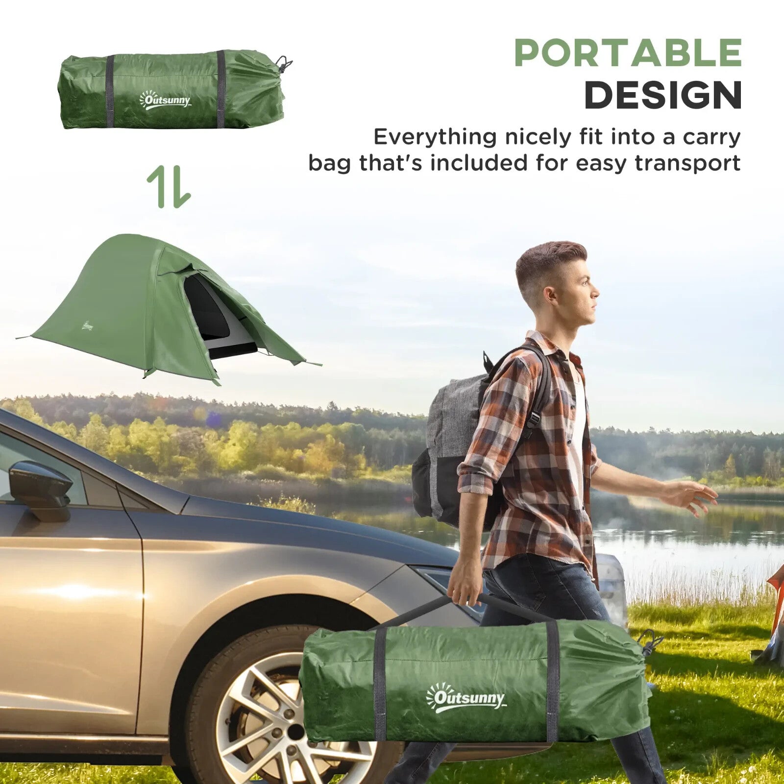 Double Layer Camping Tent 1 to 2 Man Waterproof 2000mm Lightweight w/ Carry Bag - Home and Garden Furniture Shop - rustic - furniture