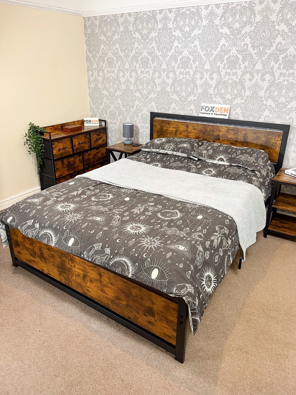 Double Metal Bed Frame Platform Bedframe Slat Bedstead with Headboard Footboard - Home and Garden Furniture Shop - rustic - furniture