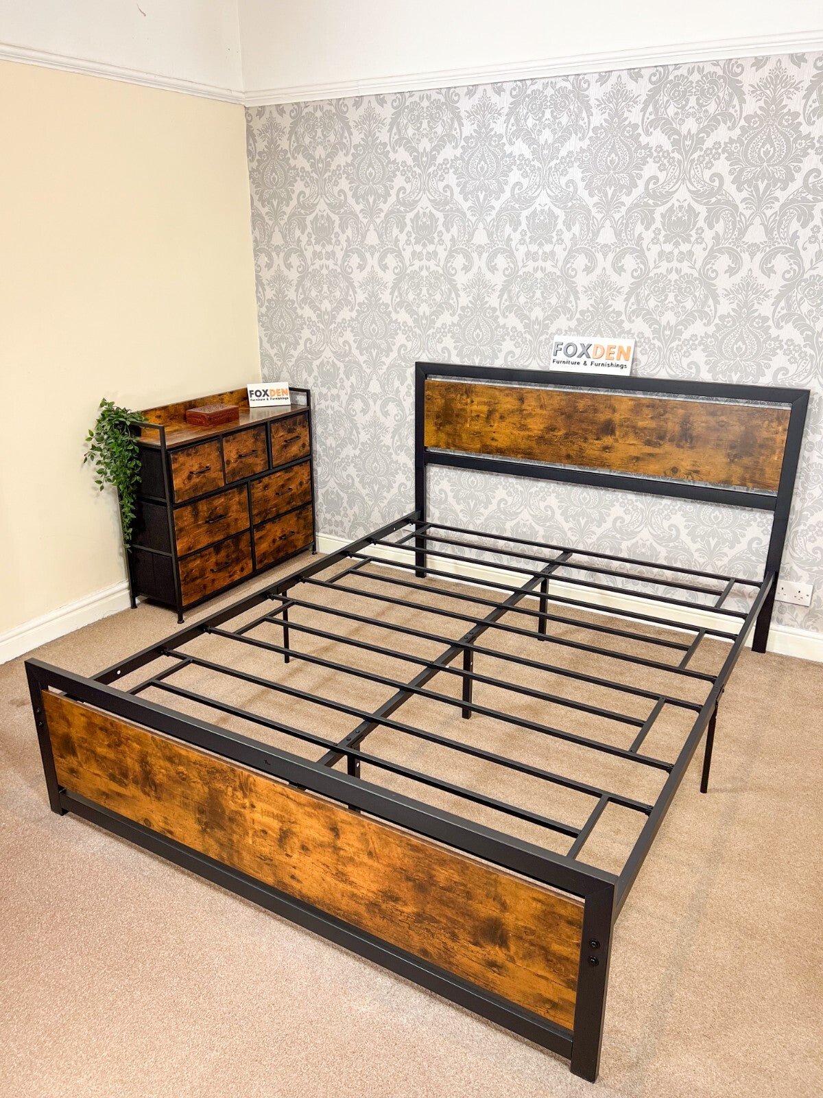 Double Metal Bed Frame Platform Bedframe Slat Bedstead with Headboard Footboard - Home and Garden Furniture Shop - rustic - furniture