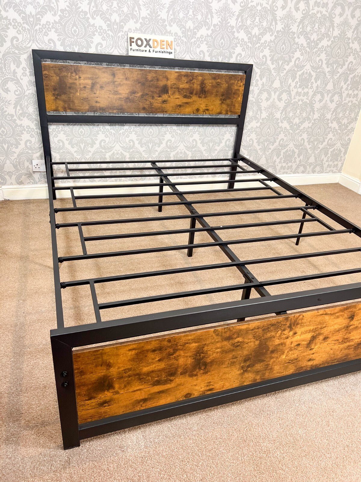 Double Metal Bed Frame Platform Bedframe Slat Bedstead with Headboard Footboard - Home and Garden Furniture Shop - rustic - furniture
