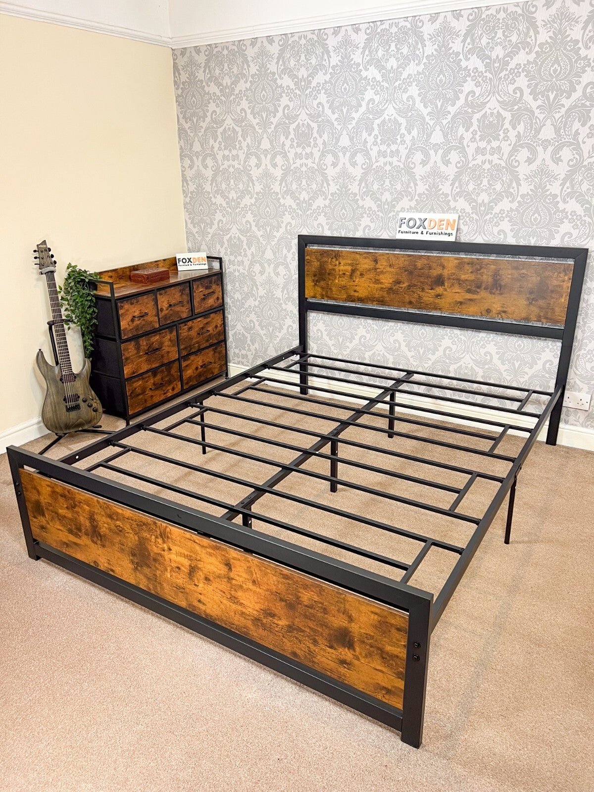 Double Metal Bed Frame Platform Bedframe Slat Bedstead with Headboard Footboard - Home and Garden Furniture Shop - rustic - furniture
