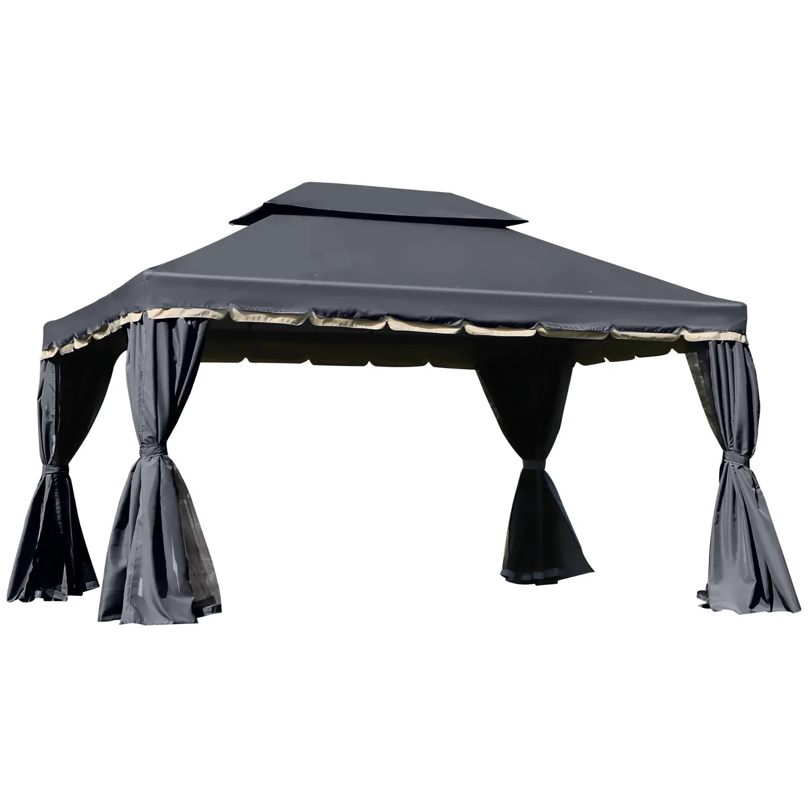 Double Roof Gazebo Garden Marquee Party Tent 3x4m Wedding Gazebo Black Sun Cover - Home and Garden Furniture Shop - rustic - furniture