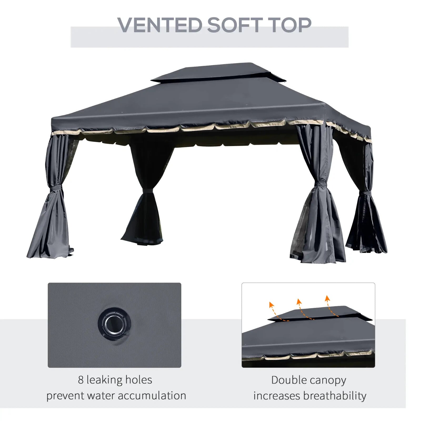 Double Roof Gazebo Garden Marquee Party Tent 3x4m Wedding Gazebo Black Sun Cover - Home and Garden Furniture Shop - rustic - furniture