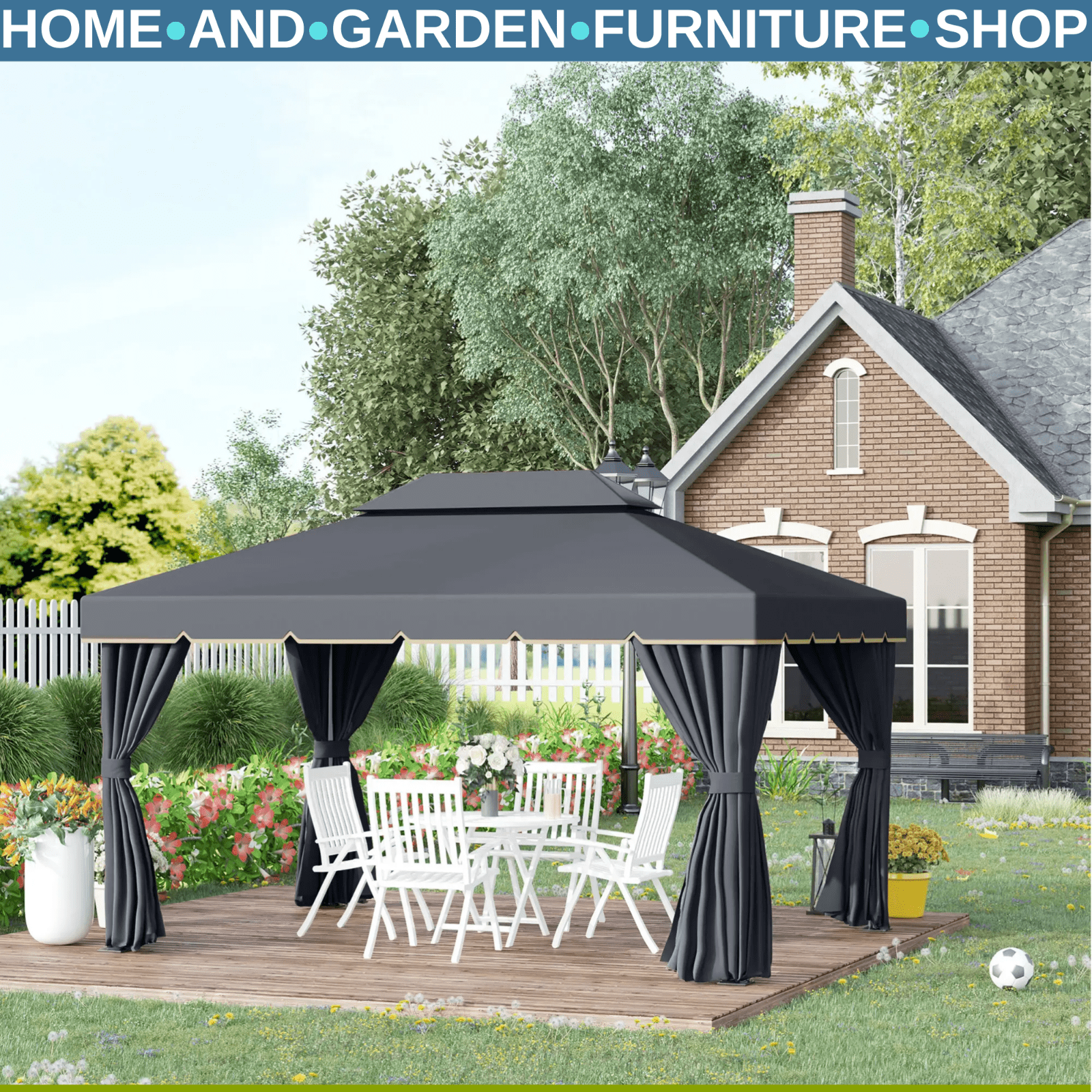 Double Roof Gazebo Garden Marquee Party Tent 3x4m Wedding Gazebo Black Sun Cover - Home and Garden Furniture Shop - rustic - furniture