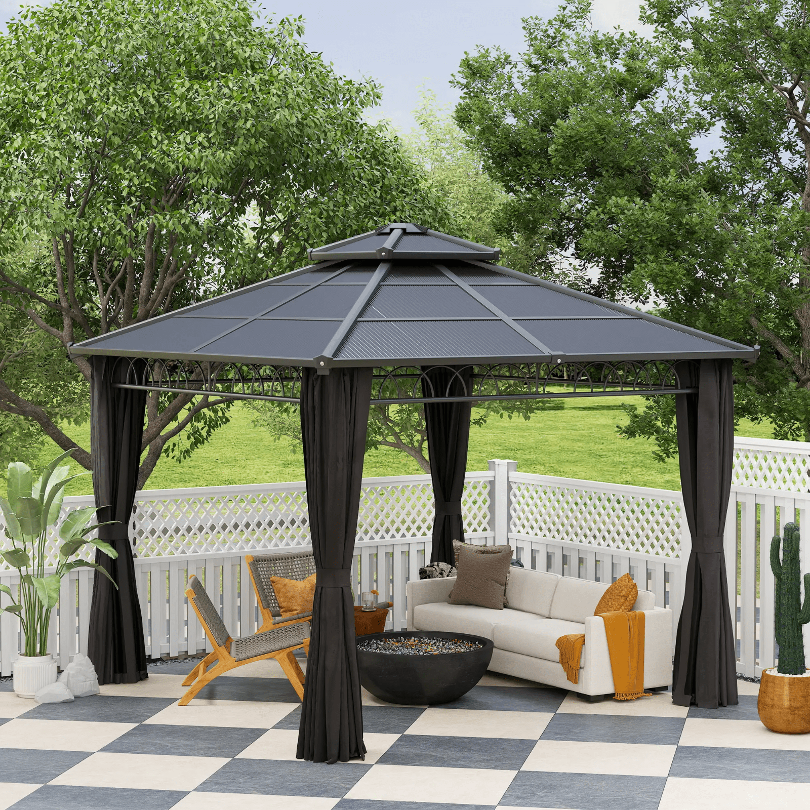 Double Roof Hard Top Gazebo with Sides Party Tent Garden Marquee Patio Cover 3m - Home and Garden Furniture Shop - rustic - furniture