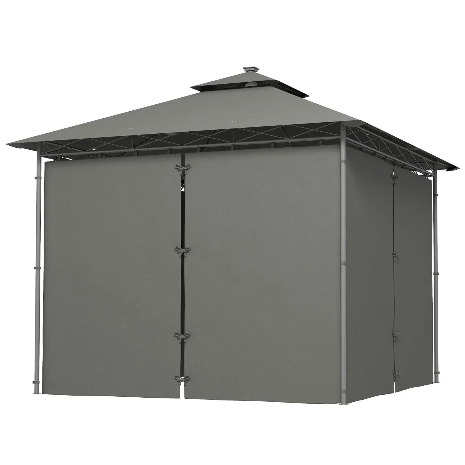 Double Roof Outdoor Gazebo with Curtains Sides 3 x 3m LED Metal Gazebo Dark Grey - Home and Garden Furniture Shop - #rustic - furniture#