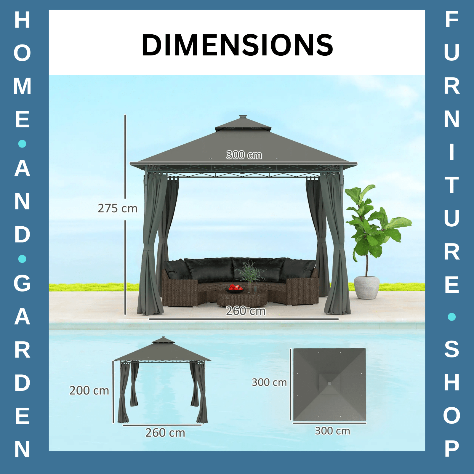 Double Roof Outdoor Gazebo with Curtains Sides 3 x 3m LED Metal Gazebo Dark Grey - Home and Garden Furniture Shop - #rustic - furniture#