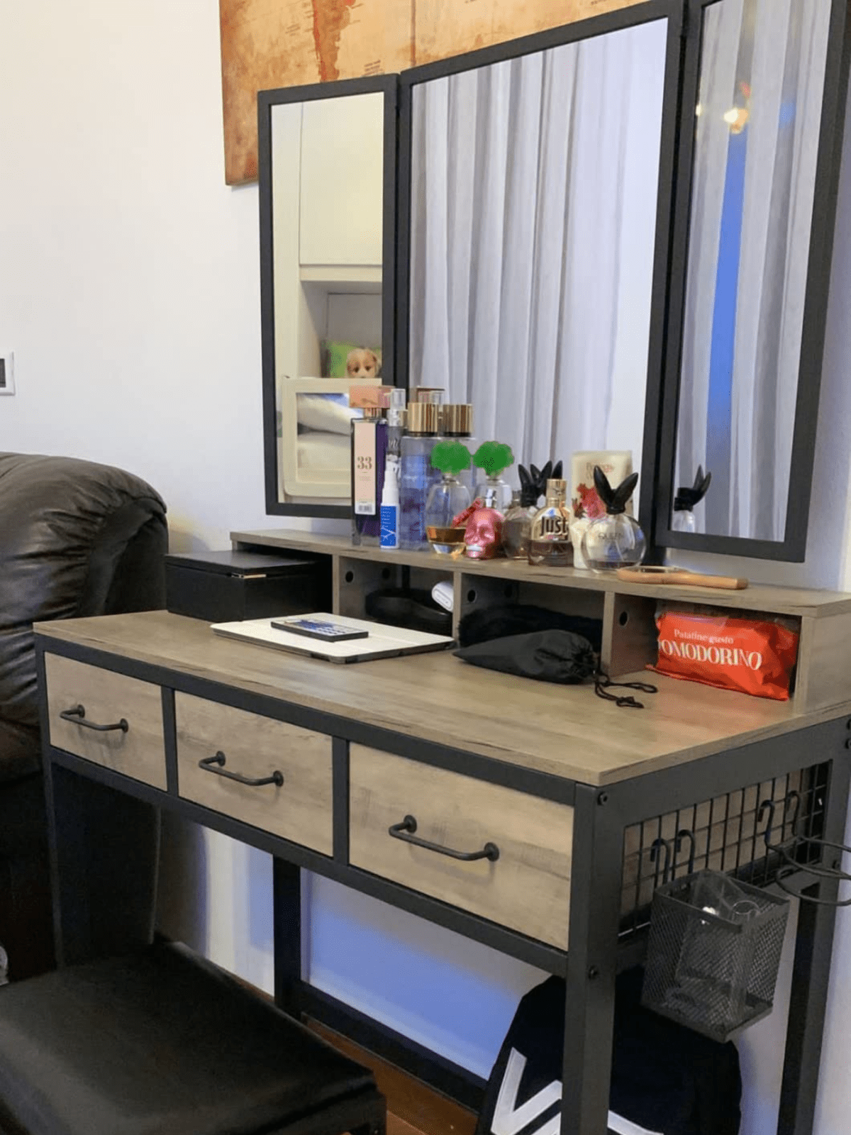 Dressing Table with Mirror and Stool Vanity Table Mirror Makeup Desk 3 Drawers - Home and Garden Furniture Shop - rustic - furniture