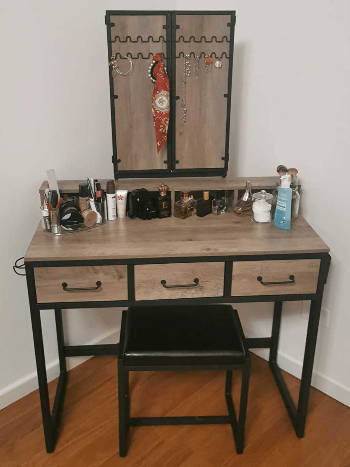 Dressing Table with Mirror and Stool Vanity Table Mirror Makeup Desk 3 Drawers - Home and Garden Furniture Shop - rustic - furniture