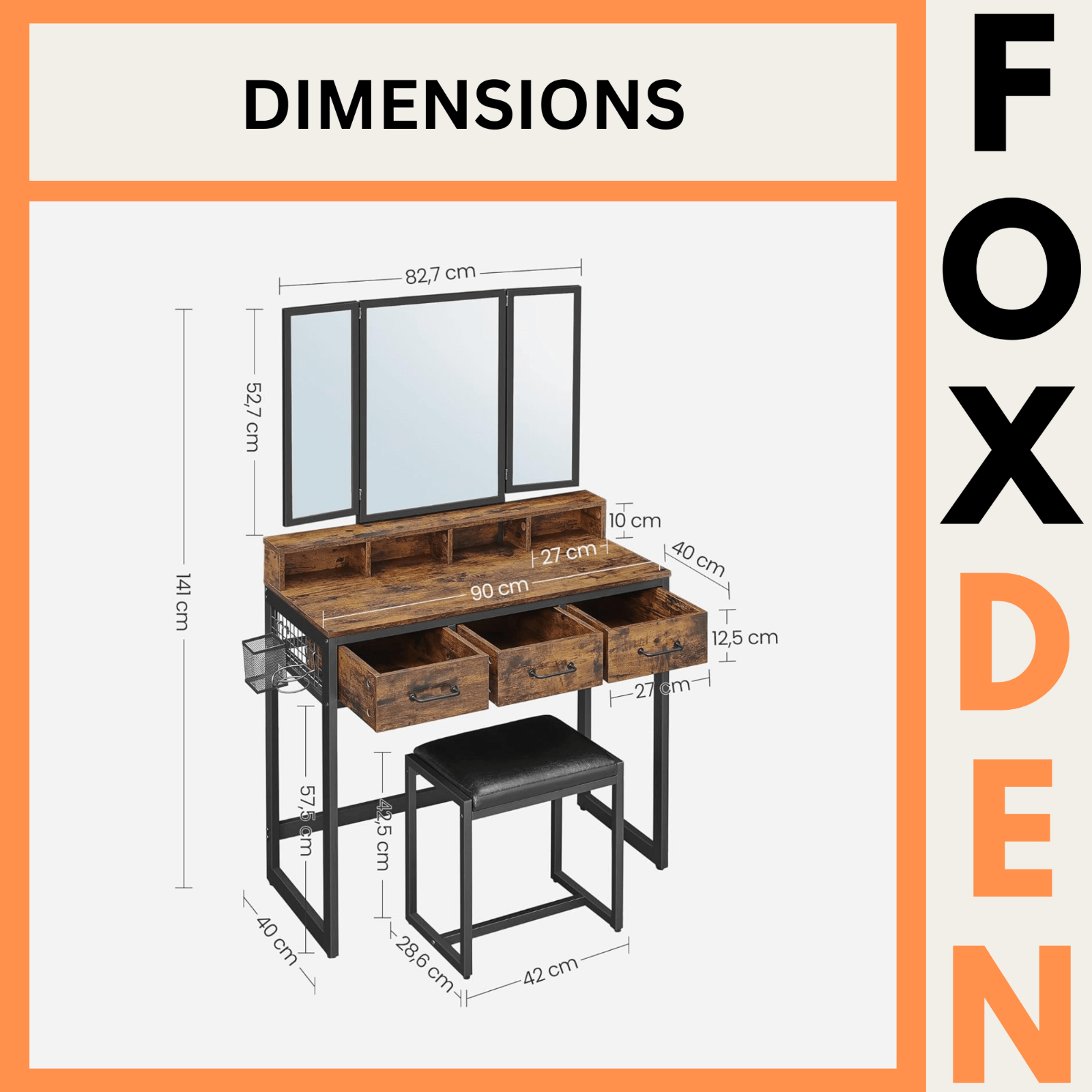 Dressing Table with Mirror and Stool Vanity Table Mirror Makeup Desk 3 Drawers - Home and Garden Furniture Shop - rustic - furniture