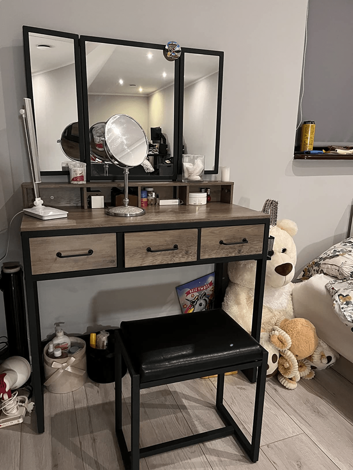Dressing Table with Mirror and Stool Vanity Table Mirror Makeup Desk 3 Drawers - Home and Garden Furniture Shop - rustic - furniture