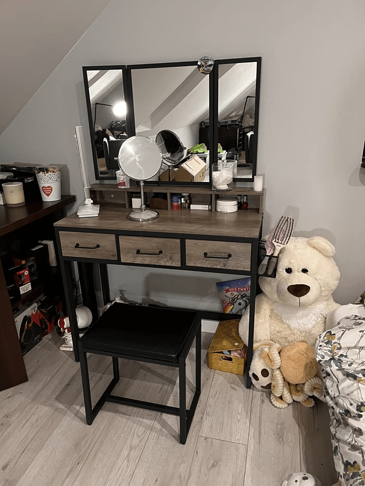 Dressing Table with Mirror and Stool Vanity Table Mirror Makeup Desk 3 Drawers - Home and Garden Furniture Shop - rustic - furniture