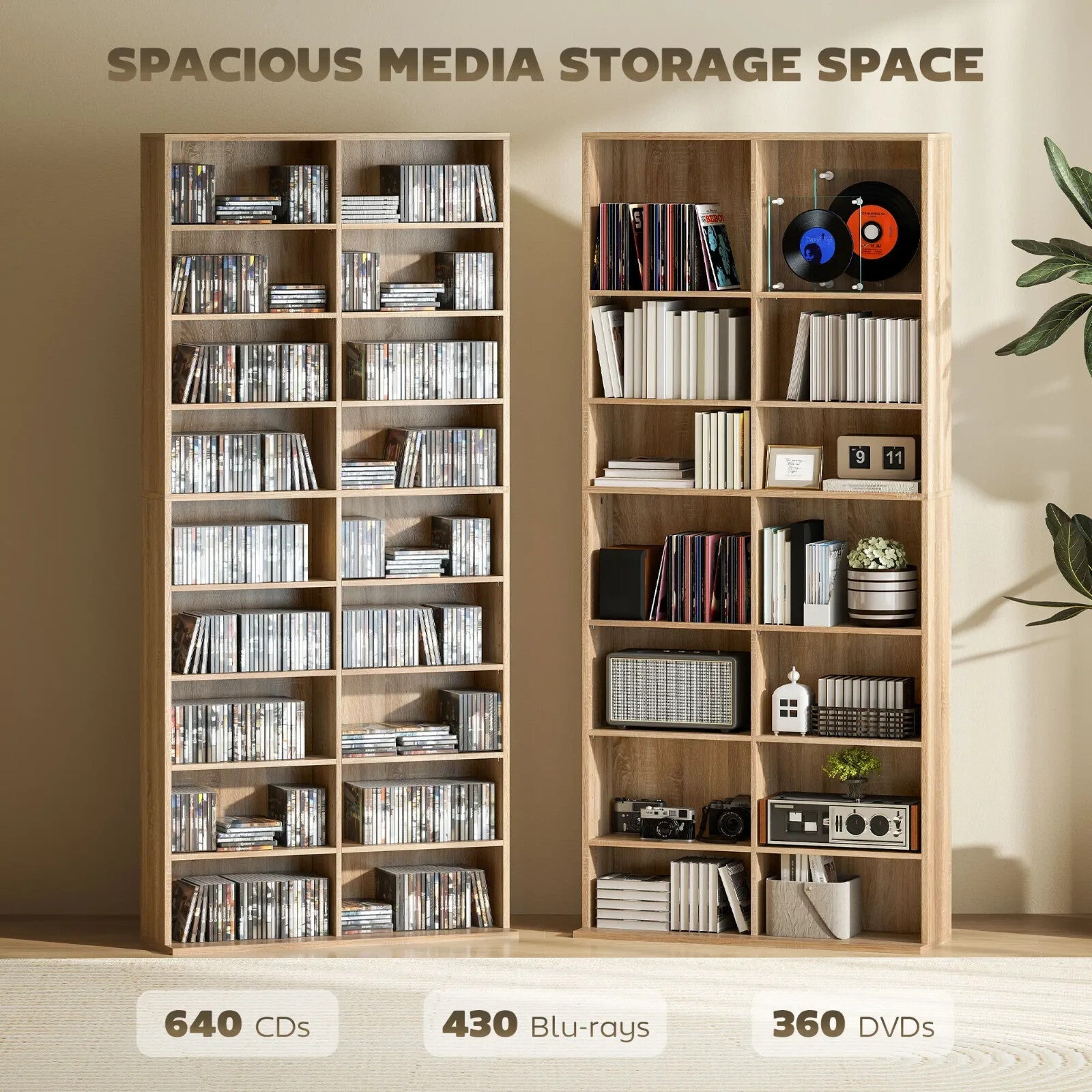 DVD Storage Unit 640 CD With 18 Compartments & 14 Shelves Oak Brown Wood Finish - Home and Garden Furniture Shop - rustic - furniture