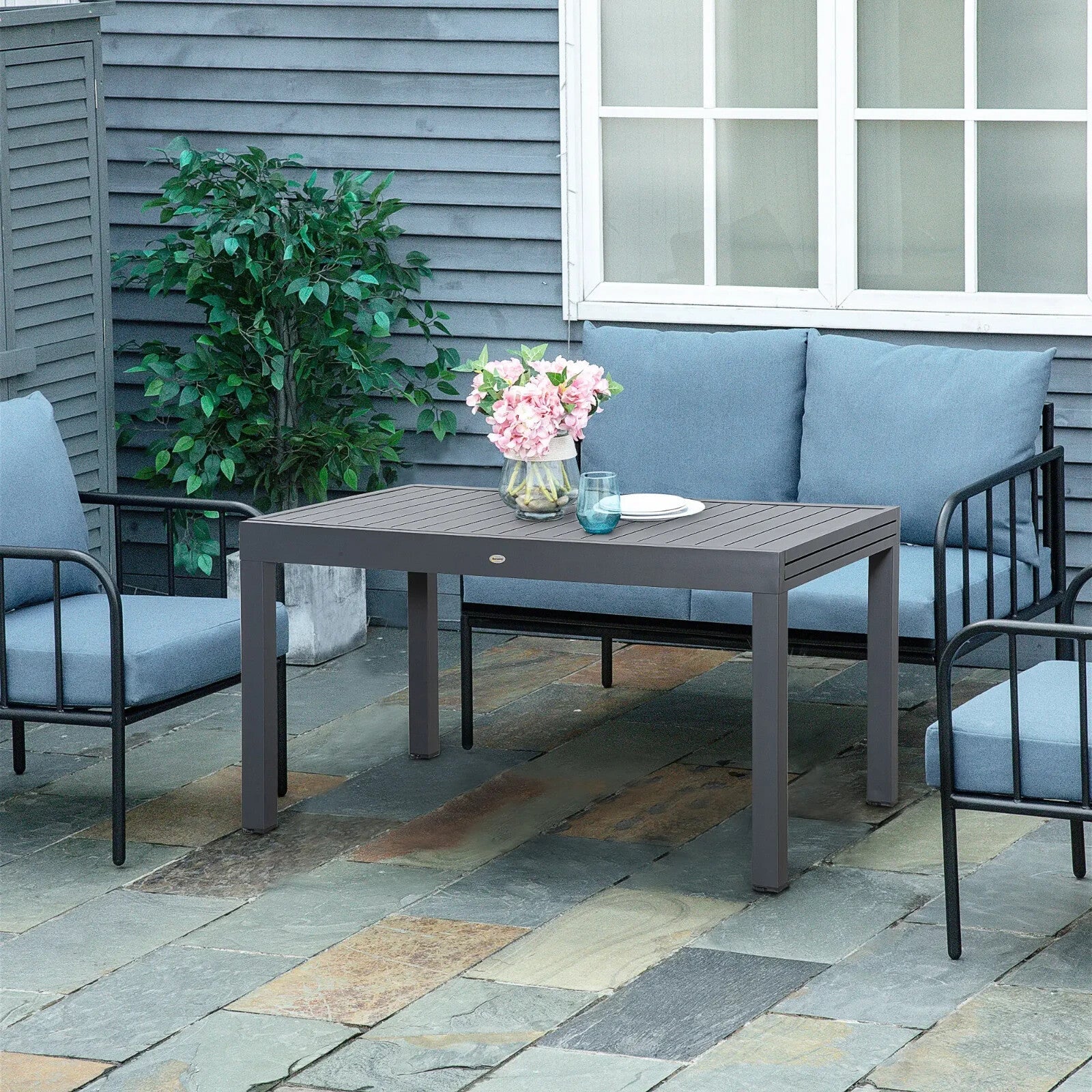 Extendable Garden Table 10 Seater Outdoor Dining Table Aluminium Frame for Patio - Home and Garden Furniture Shop - rustic - furniture