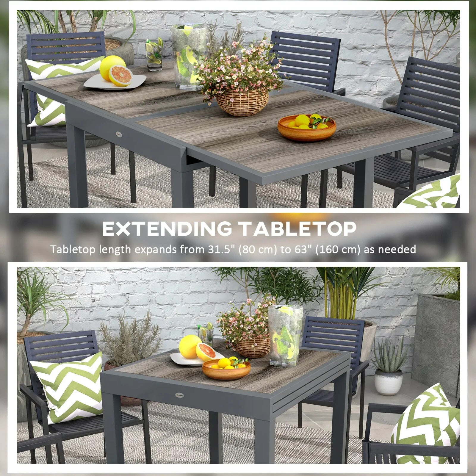 Extending Garden Dining Table Outdoor 6 Seater Patio Table Aluminium Frame Grey - Home and Garden Furniture Shop - rustic - furniture