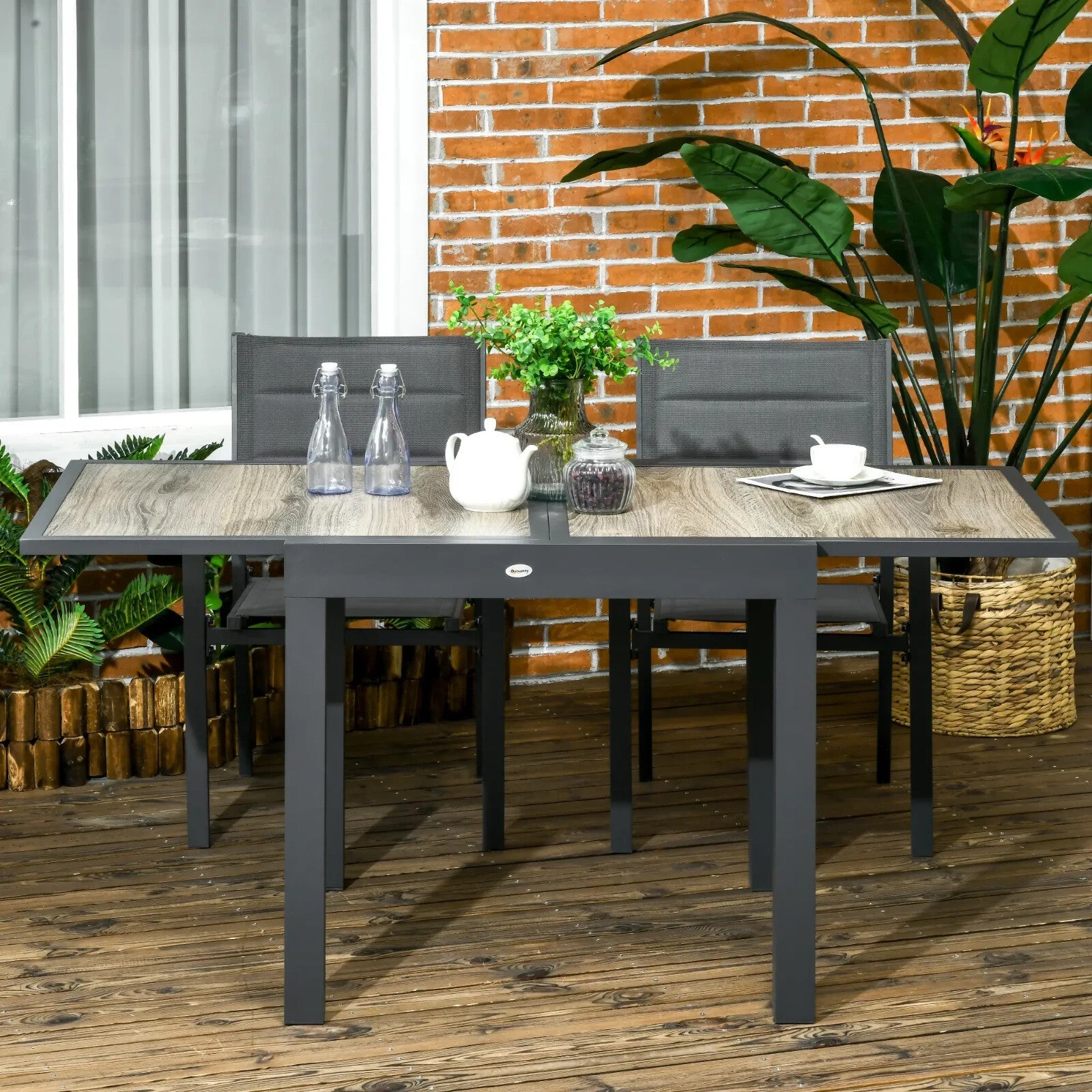 Extending Garden Dining Table Outdoor 6 Seater Patio Table Aluminium Frame Grey - Home and Garden Furniture Shop - rustic - furniture