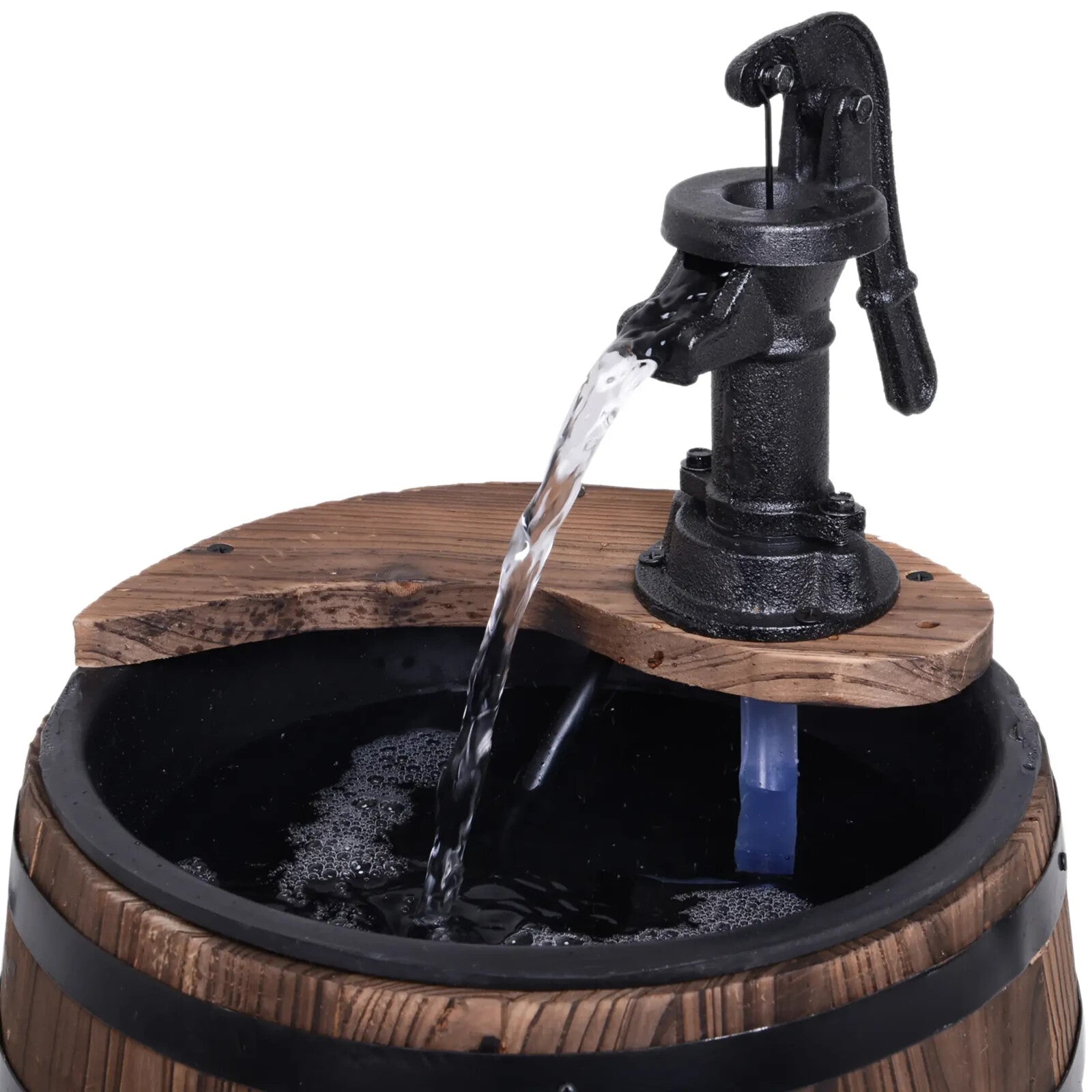 Fir Wood Barrel Pump Fountain With Flower Planter Garden Water Feature 27 x 59cm - Home and Garden Furniture Shop - rustic - furniture