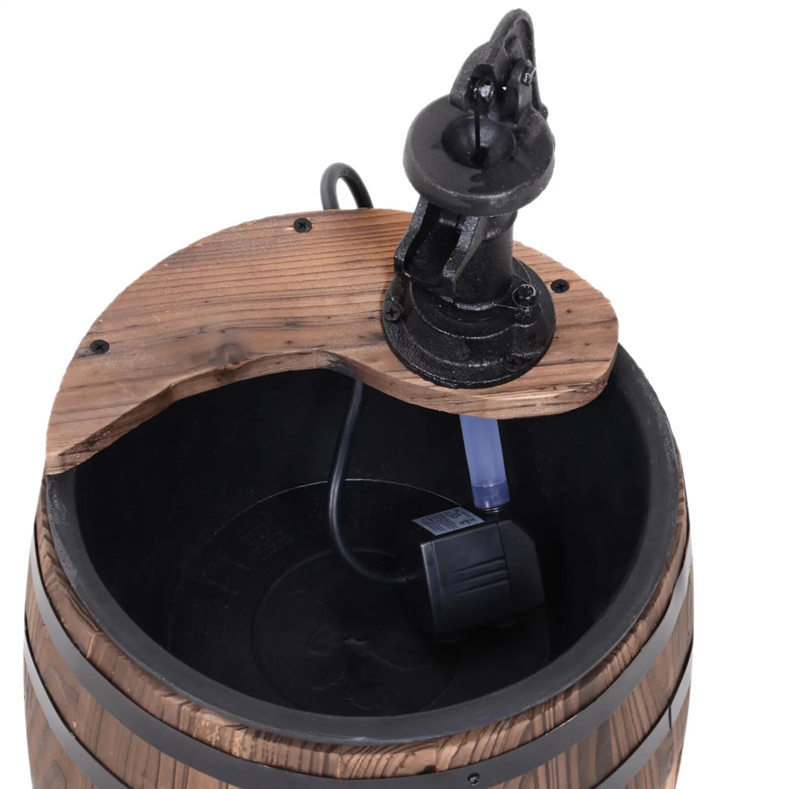 Fir Wood Barrel Pump Fountain With Flower Planter Garden Water Feature 27 x 59cm - Home and Garden Furniture Shop - rustic - furniture