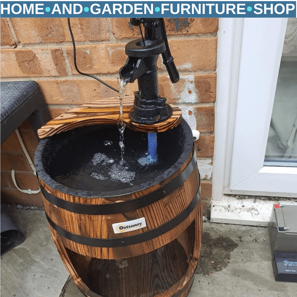 Fir Wood Barrel Pump Fountain With Flower Planter Garden Water Feature 27 x 59cm - Home and Garden Furniture Shop - rustic - furniture