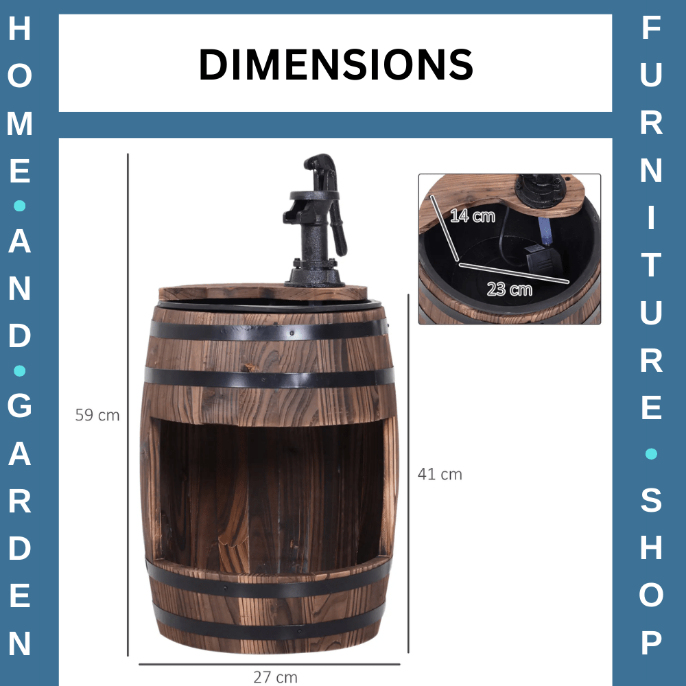 Fir Wood Barrel Pump Fountain With Flower Planter Garden Water Feature 27 x 59cm - Home and Garden Furniture Shop - rustic - furniture
