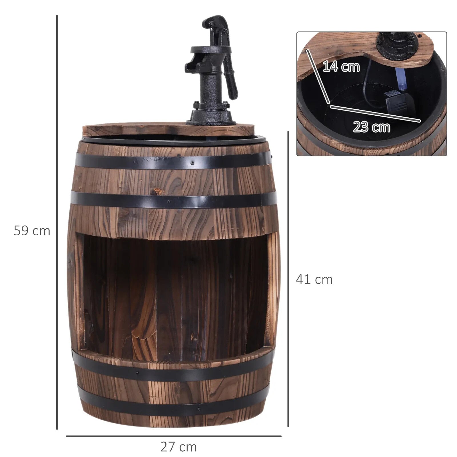 Fir Wood Barrel Pump Fountain With Flower Planter Garden Water Feature 27 x 59cm - Home and Garden Furniture Shop - rustic - furniture