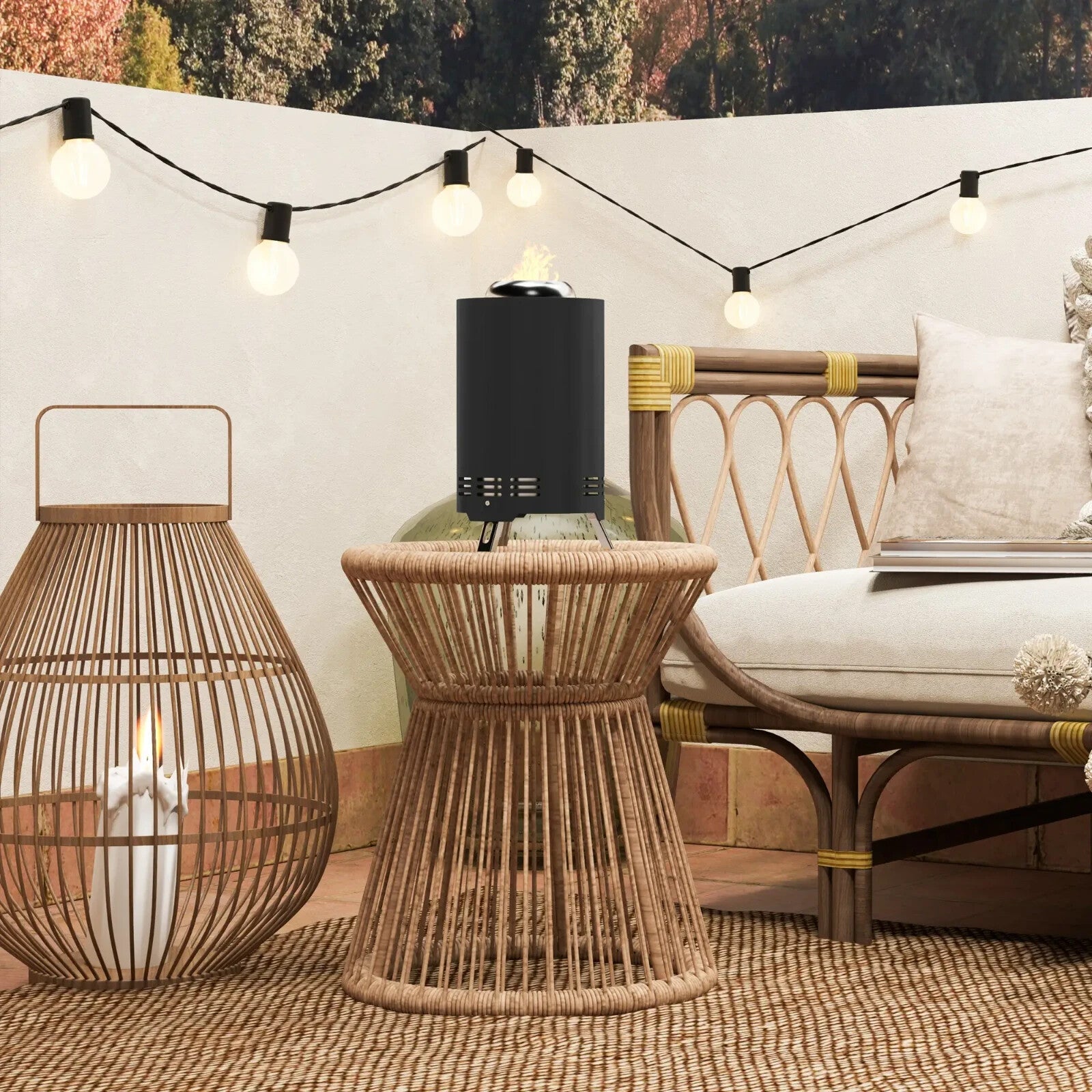 Fire Pit Portable Smokeless Powder Coated Stainless Steel With Poker Black - Home and Garden Furniture Shop - rustic - furniture