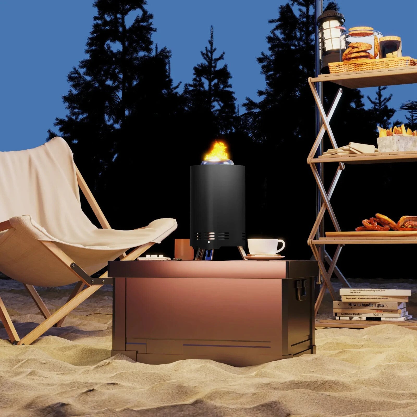 Fire Pit Portable Smokeless Powder Coated Stainless Steel With Poker Black - Home and Garden Furniture Shop - rustic - furniture