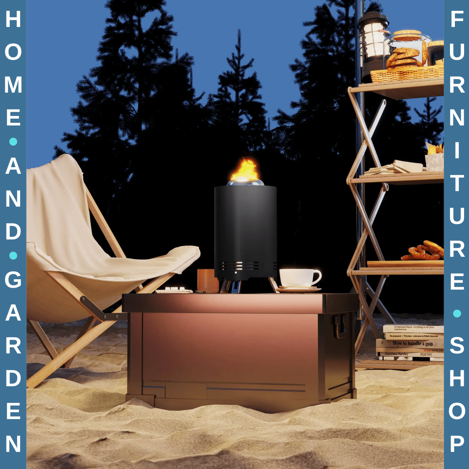 Fire Pit Portable Smokeless Powder Coated Stainless Steel With Poker Black - Home and Garden Furniture Shop - rustic - furniture