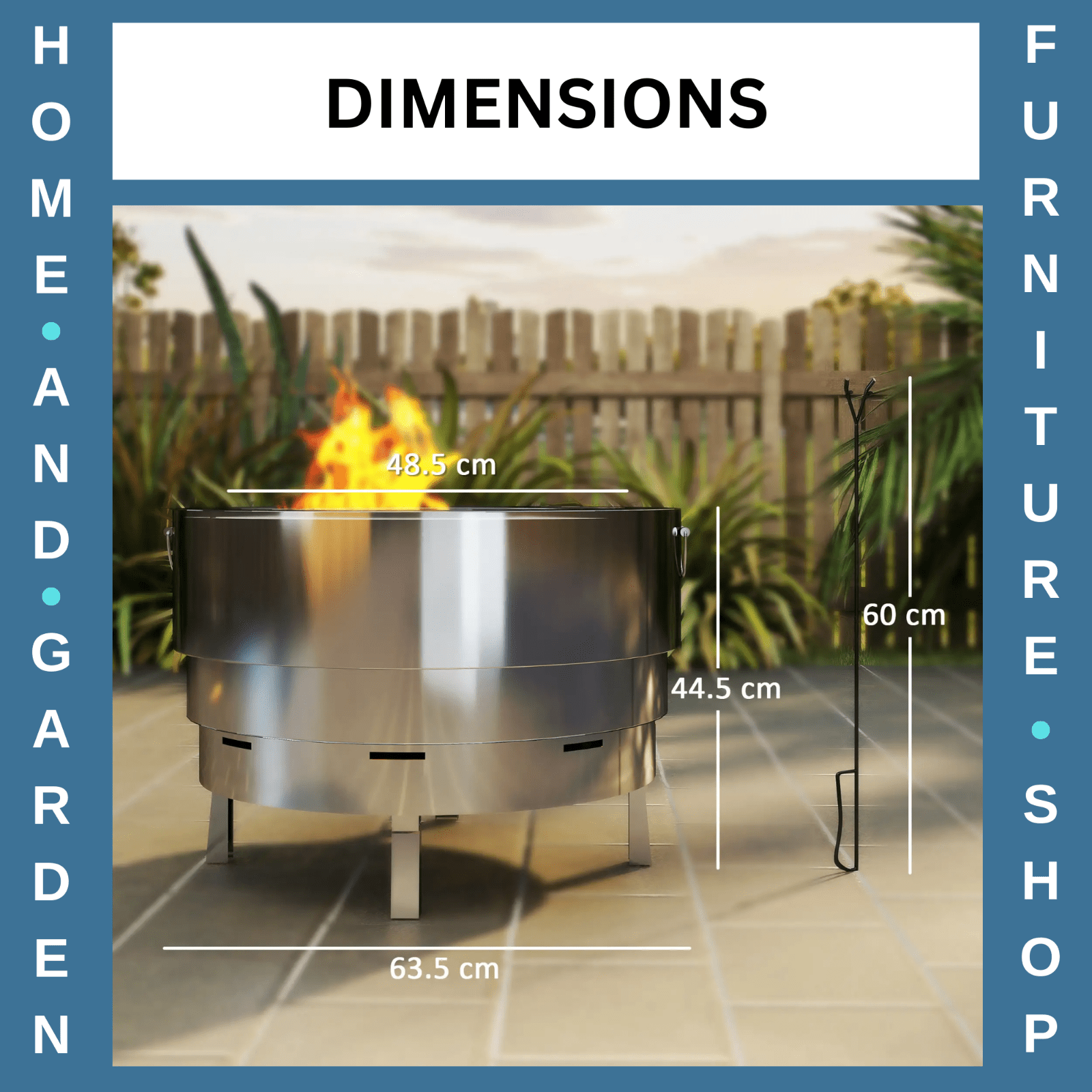 Fire Pit Portable Stainless Steel With Poker, Grill Net & Foldable Legs Silver - Home and Garden Furniture Shop - rustic - furniture