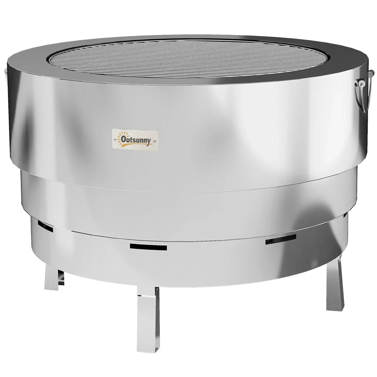 Fire Pit Portable Stainless Steel With Poker, Grill Net & Foldable Legs Silver - Home and Garden Furniture Shop - rustic - furniture